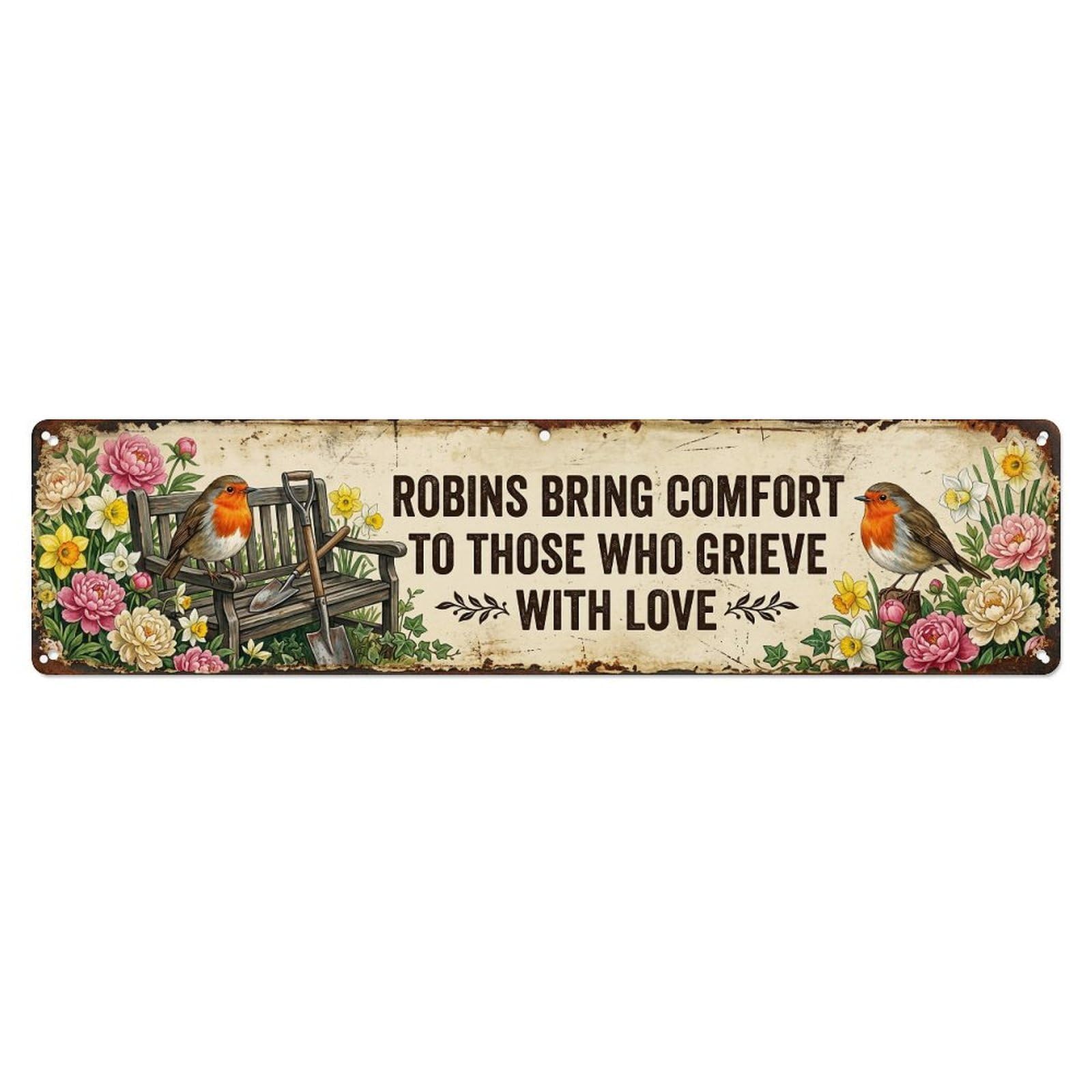Robin Bird Garden Quote Comfort Metal Tin Skinny Sign Plaque Wall Decor for Cafe, Club Bar, Office, Home Garden Metal Poster 4x16Inch
