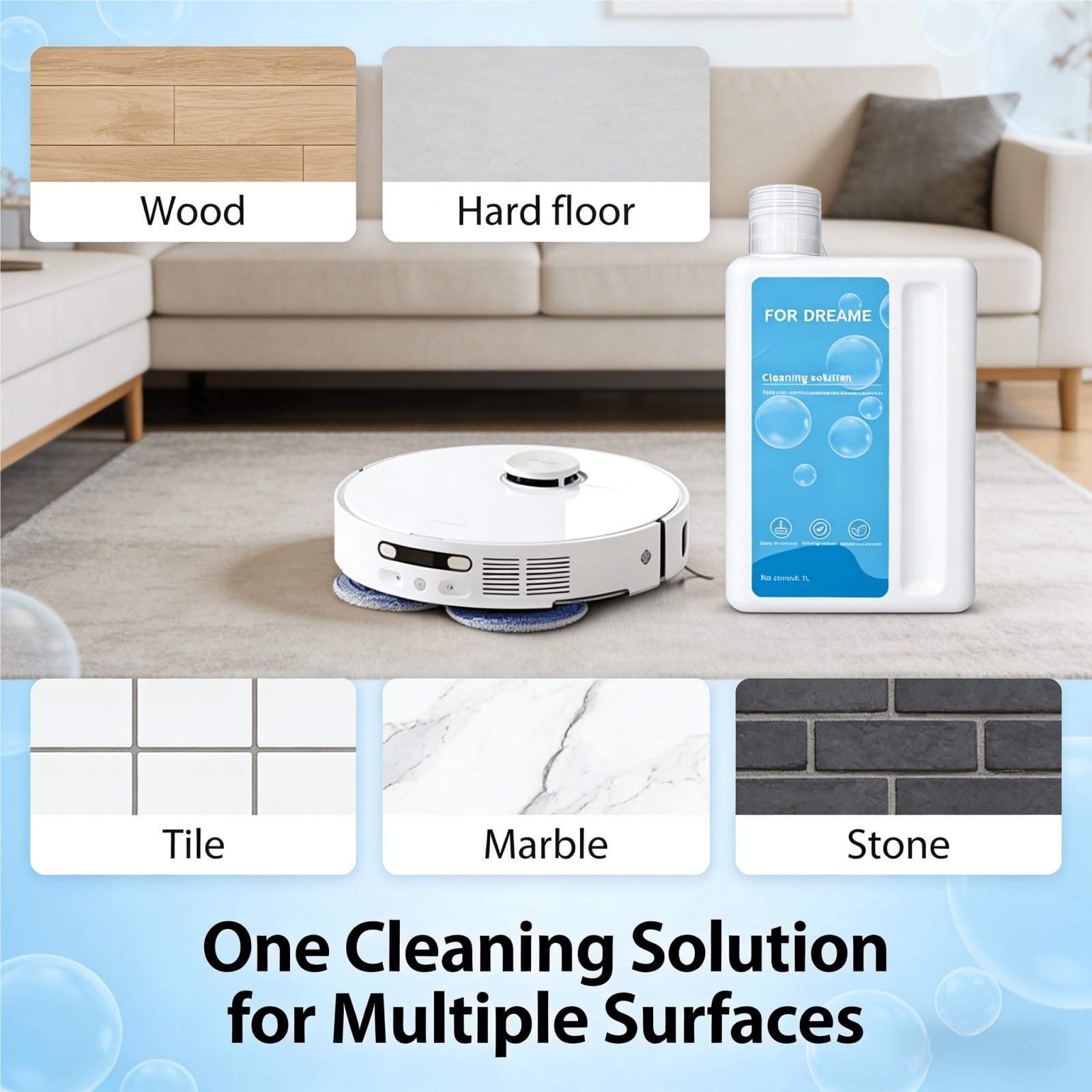 Limpiador for Pisos de Madera Dura, 3 Botella, 1L Cuidado for Mascotas, Fórmula Multisuperficie de Baja Espuma, Compatible con MOVA P10 / P50 Pro Ultra / S10 Plus Robot Aspiradora