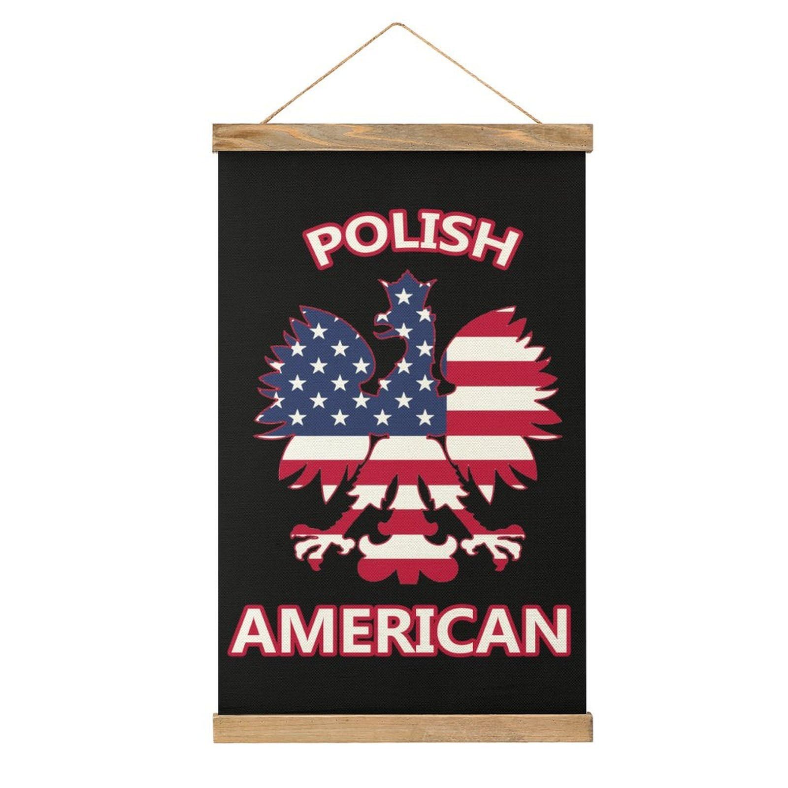 CGSBNGHA Polish Americans-Flag Ea-gles Wall Art Prints Linen Hanging Painting Scroll Paintings Pictures Decor for Home