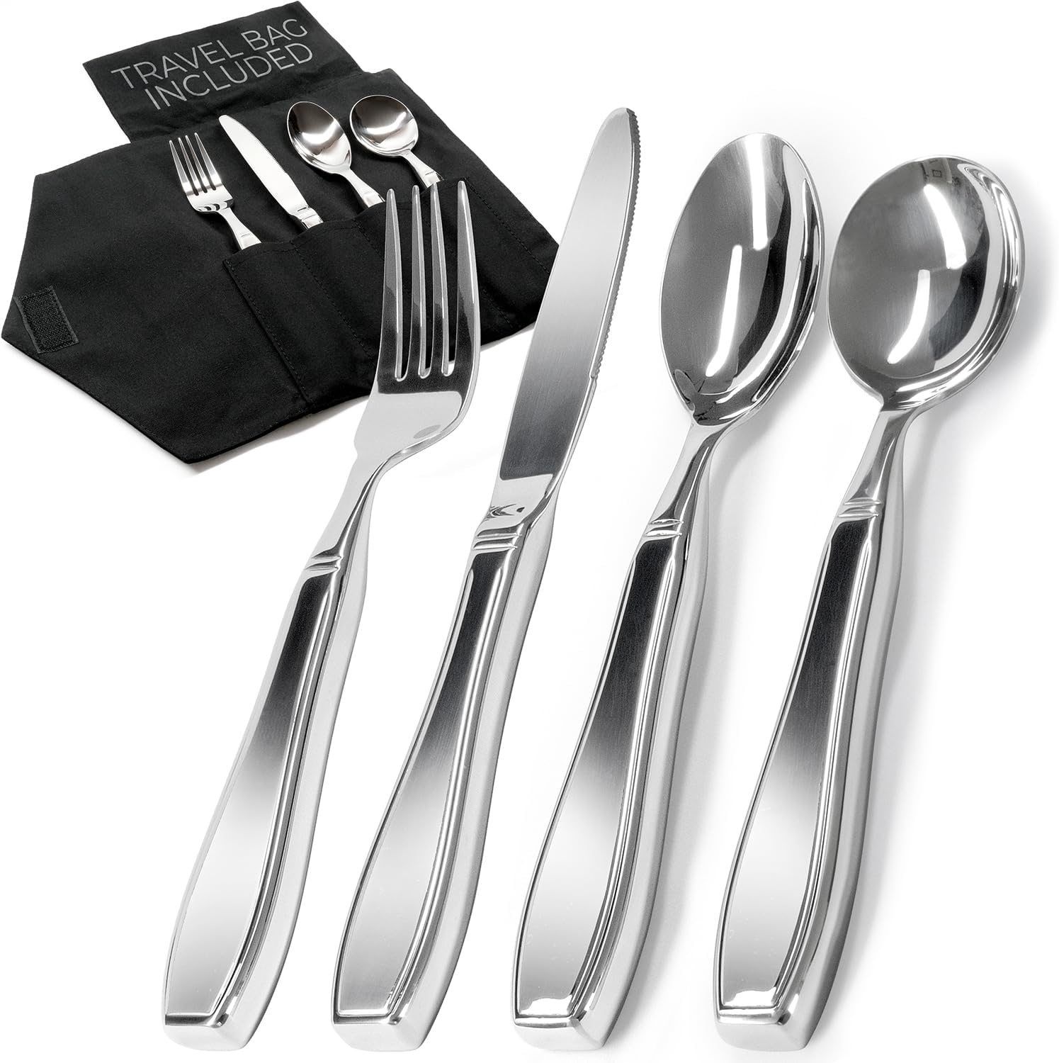 Weighted Utensils for Hand Tremors and Parkinson’s Patients – 4 Piece Set Weighted Silverware for Elderly, Arthritis, Weak Hand Grip – Convenient Travel Bag, Stainless Steel, 7 Oz Weighted Utensils for Hand Tremors and Parkinson’s Patients – 4 Piece Set Weighted Silverware for Elderly, Arthritis, Weak Hand Grip – Convenient Travel Bag, Stainless Steel, 7 Oz