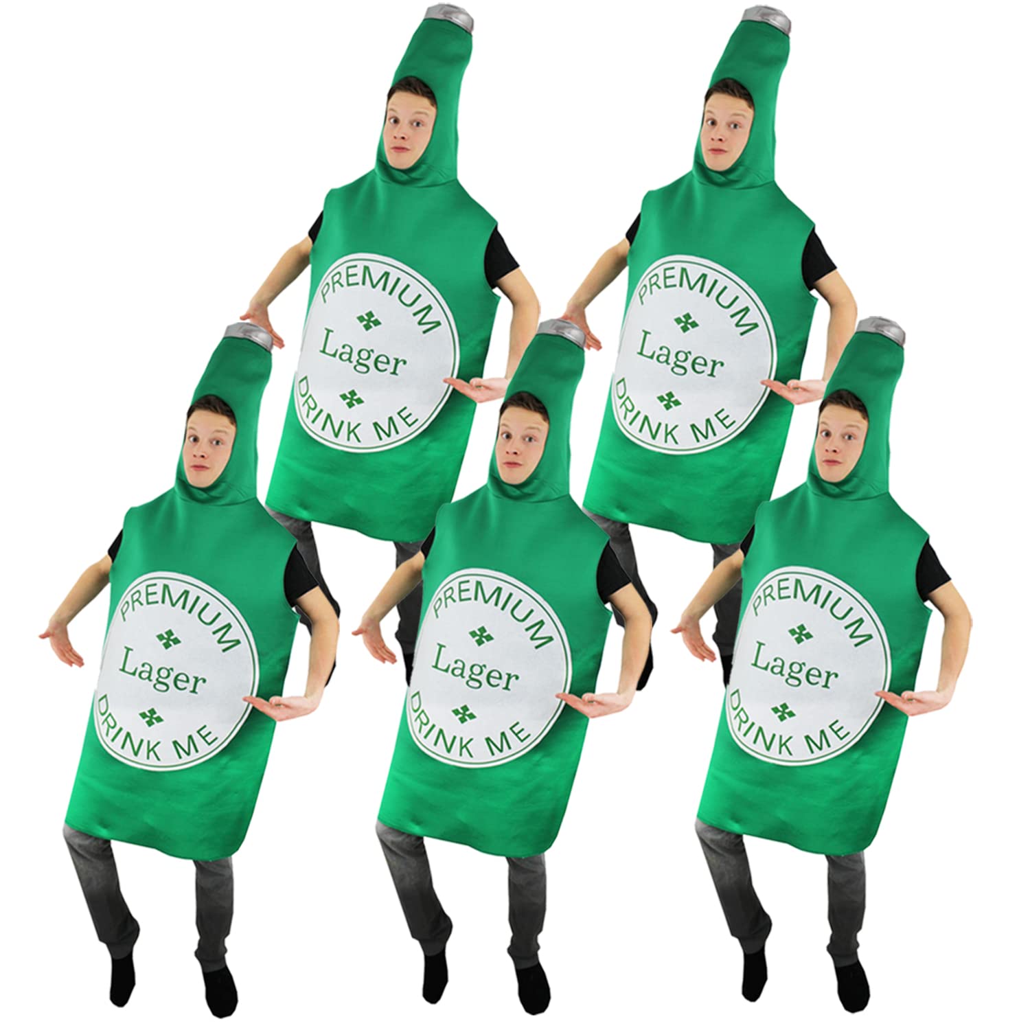 Adults Beer Bottle Costume x5 - Large Green Lager Bottle With Drink Me Label - Funny Novelty Fancy Dress Outfit Oktoberfest, Bavarian, Beer Festival, Stag Nights