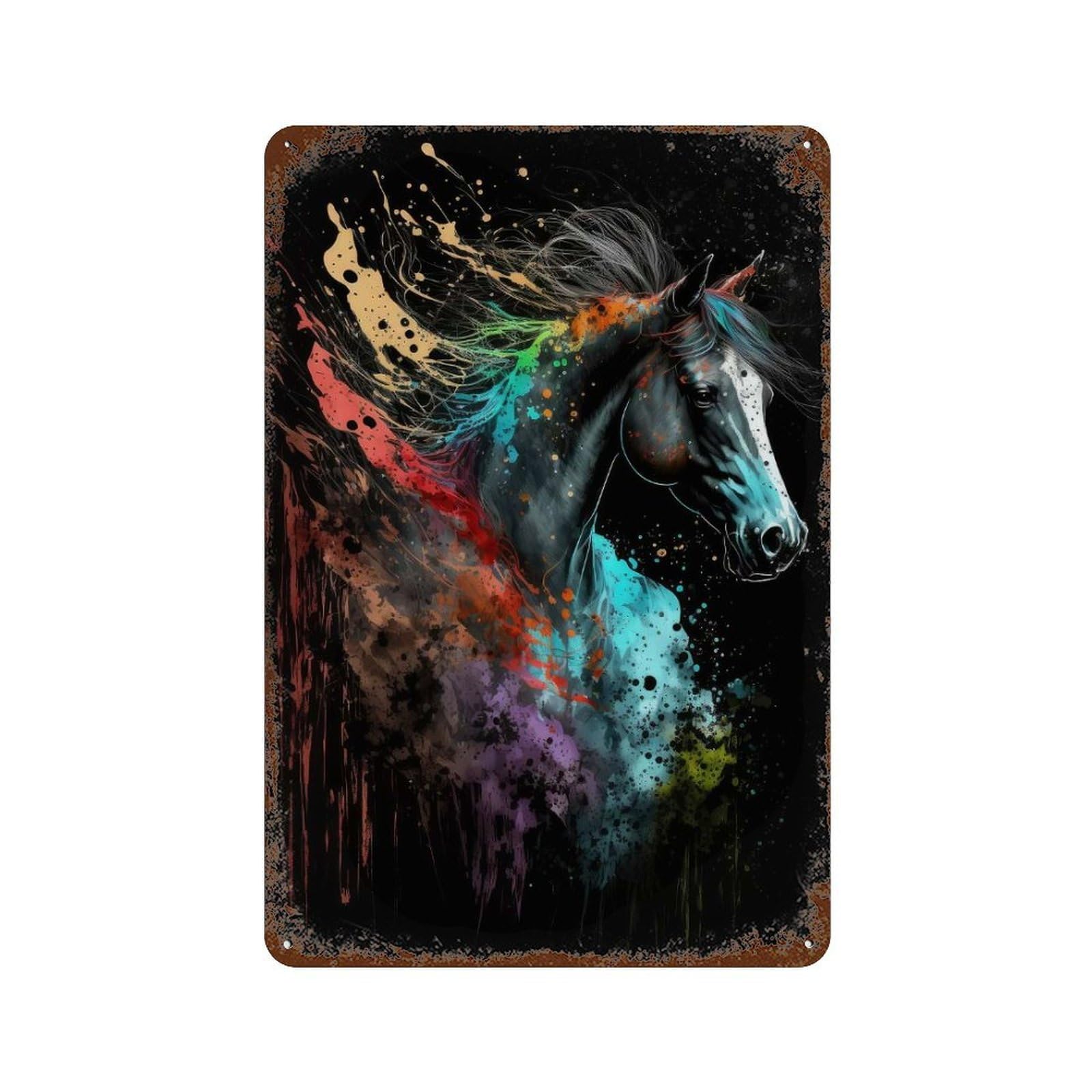 Paintsplash Horse Retro Metal Sign 11.8"x7.9", Shabby Chic Decor for Garage, Pub Or Kitchen