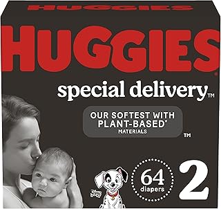 Hypoallergenic Baby Diapers Size 2 (12-18 lbs), Huggies Special Delivery, Fragrance Free, Safe for Sensitive Skin, 64 Ct