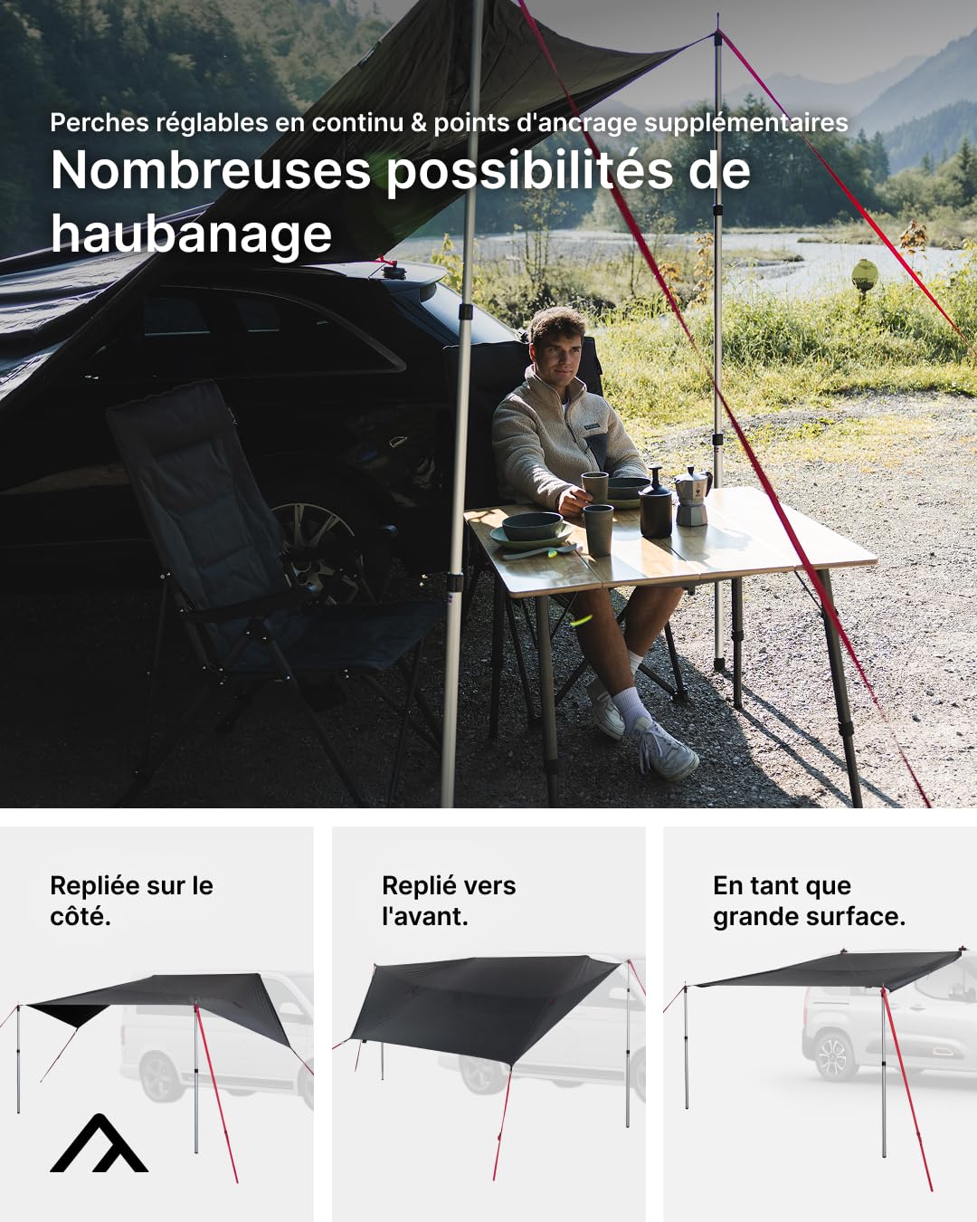 qeedo Motor Tarp Auvent Fourgon avec Protection UV (UV80) et Dark-Coating - Convient pour: Camping-Cars, caravanes, auvents, tuyauterie ou Montage à Ventouse