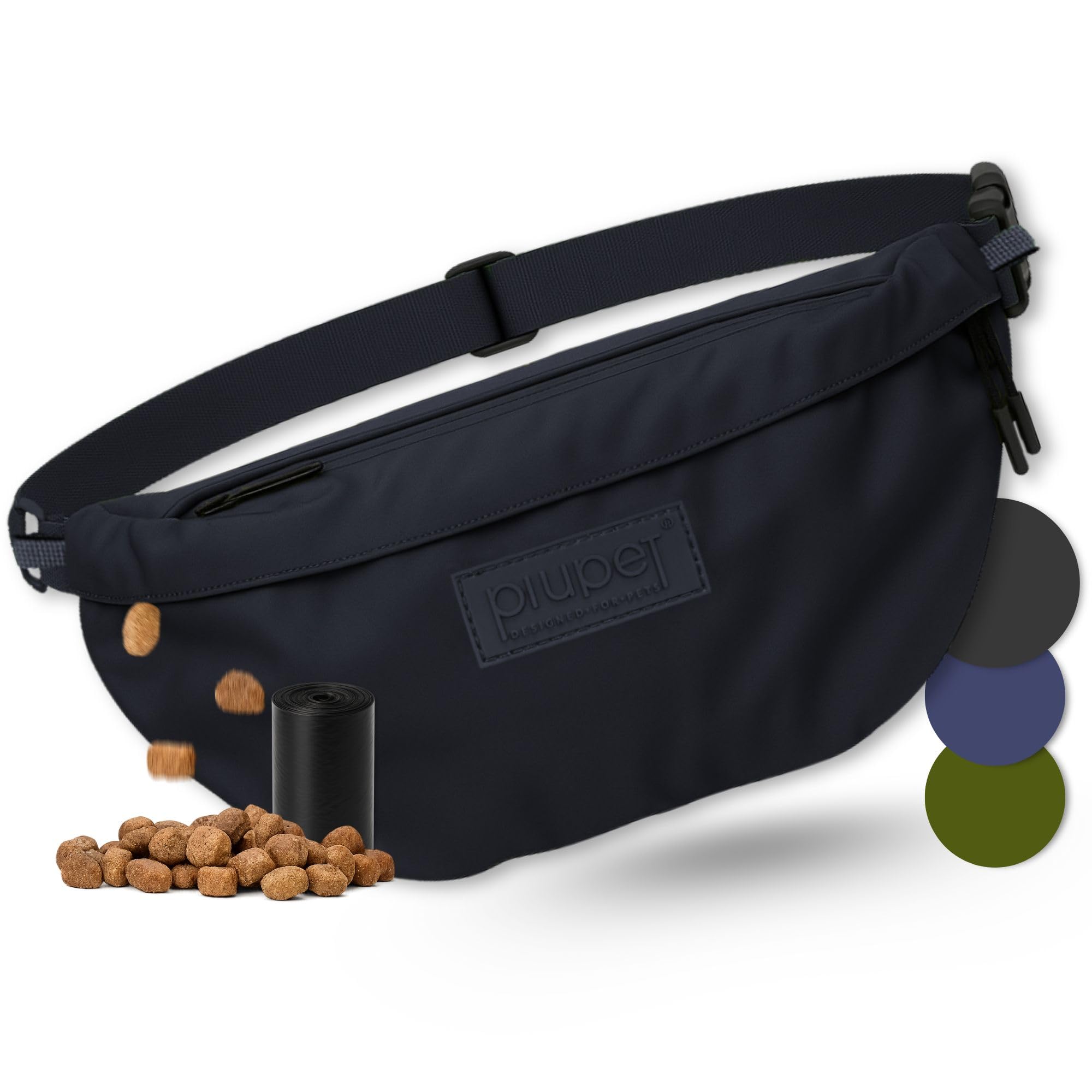 PiuPet® treat bag for dogs I Stylish & waterproof dog bag with 3 zip compartments I 2-in-1 fanny pack dog training & shoulder bag I With removable inner pocket (Black)