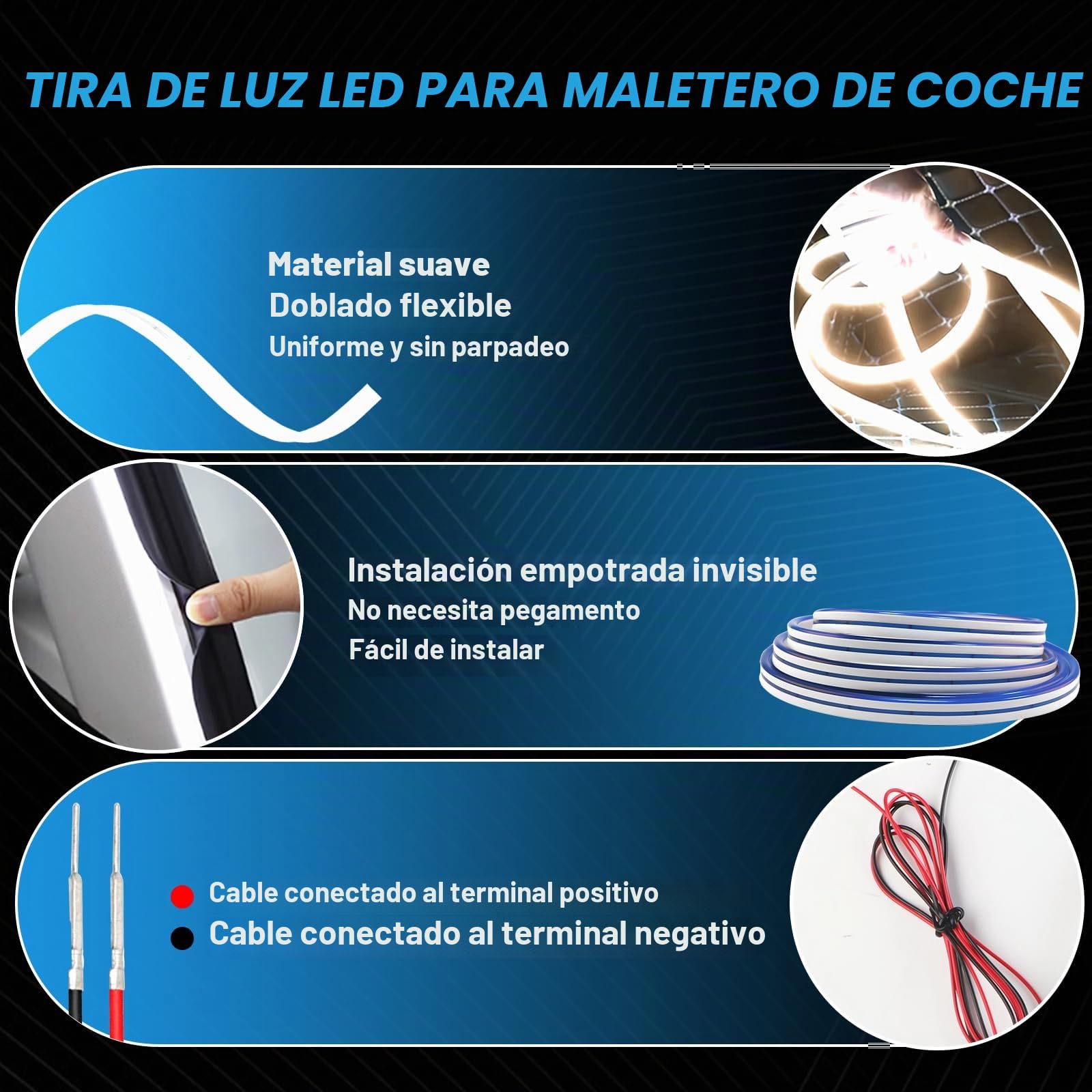 Tira de Luz para Maletero de Coche, Tira de Luz LED de Corte Flexible para Maletero Impermeable Universal Tira de Luces LED para Interior de Coche, SUV, Camión (Blanco Cálido, 2 m/79 in)