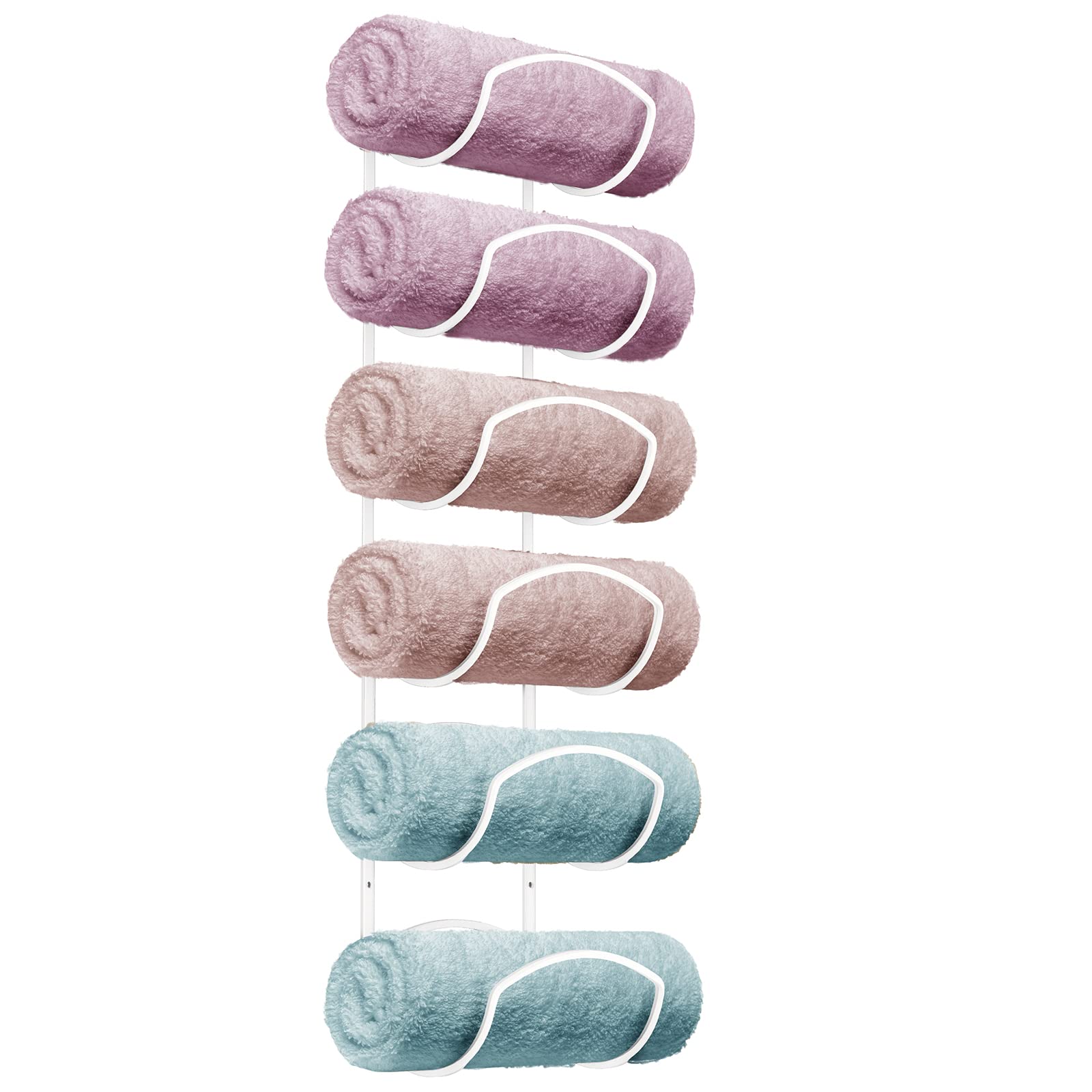 CANYAVE Towel Racks for Bathroom, Towel Rack Wall Mounted Bathroom Towel Holder, Towel Storage for Rolled Bath Shower Hand Towel, 3 Levels x 2pcs (White)