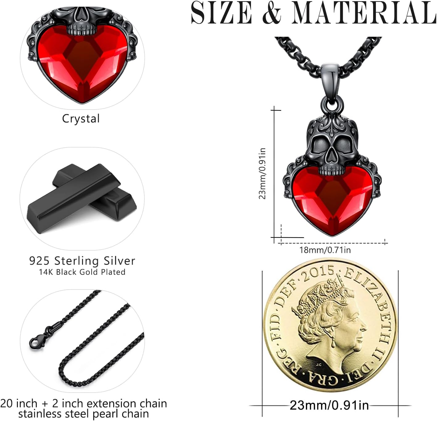 Skull Necklace 925 Sterling Silver Gothic Skull Pendant Necklace Gothic Jewelry Halloween Jewelry Gifts for Women Men - Image 5