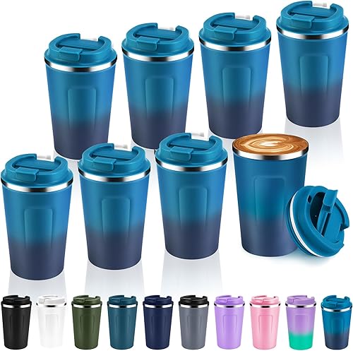 Miniatura 37 de Volhoply Taza de café de viaje con aislamiento al vacío de 12 oz de doble pared con tapa abatible, taza de café reutilizable de acero inoxidable a
