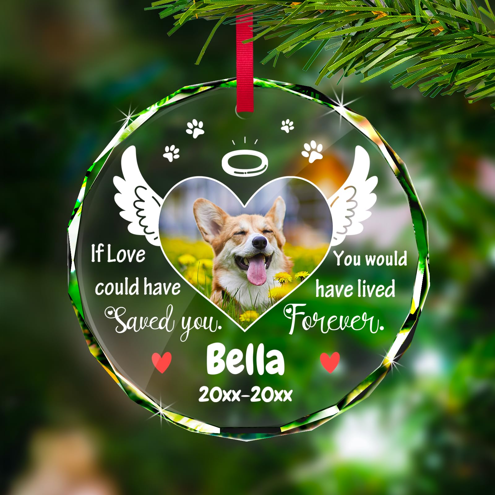 Personalised Pet Memorial Glass Baubles - Custom Picture Text Christmas Baubles, Xmas Tree Photo Decor, Dog Memorial Gifts for Loss of Dog Cat Pet