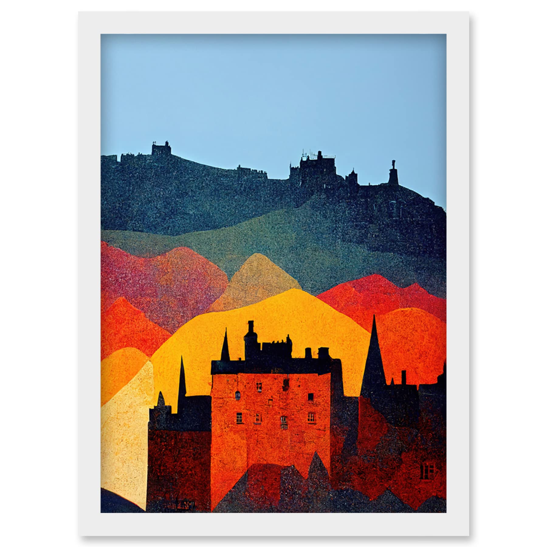 Edinburgh in Autumn Scotland Scottish Modern Folk Art Cityscape Artwork Framed Wall Art Print A4 - Artery8