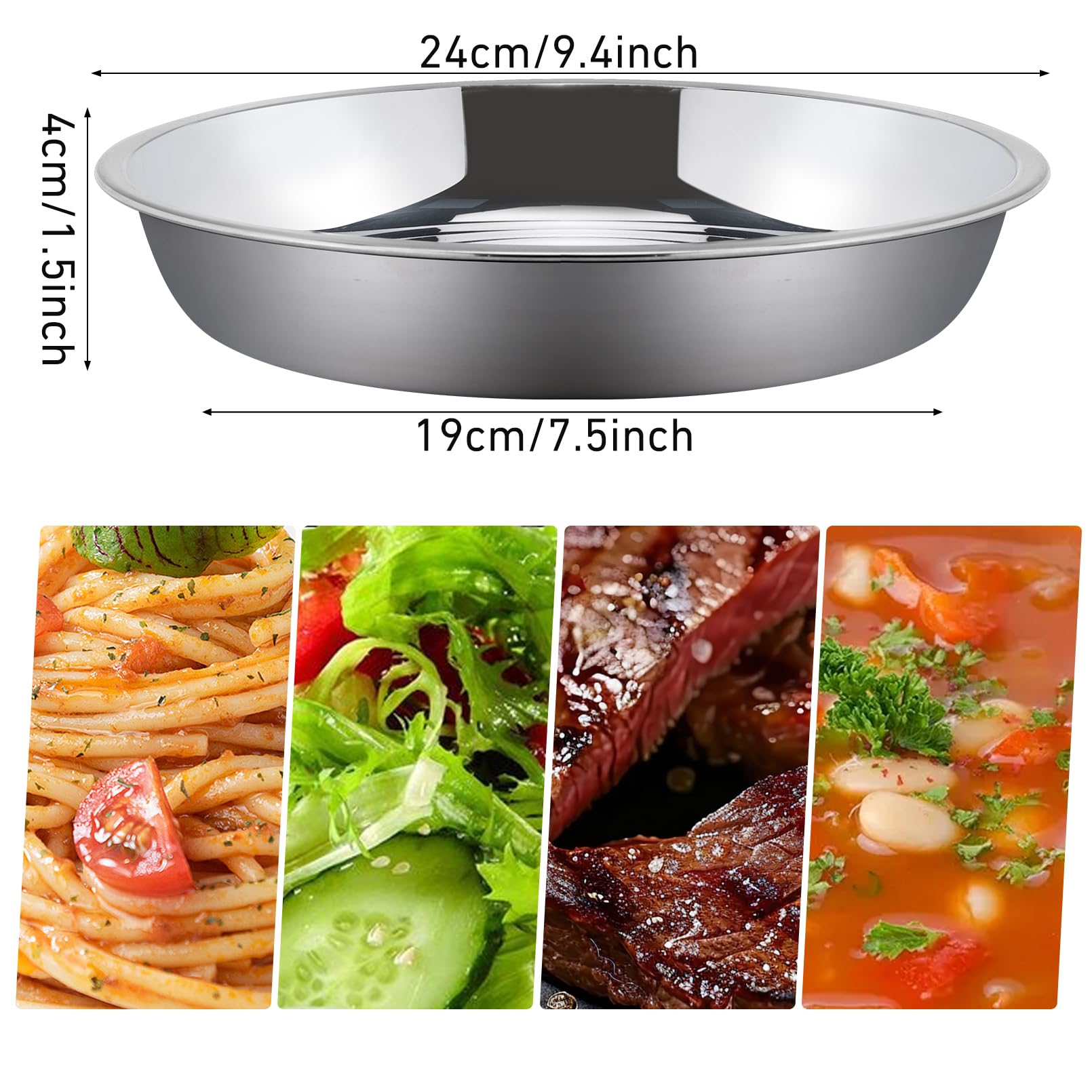 6 platos redondos de acero inoxidable