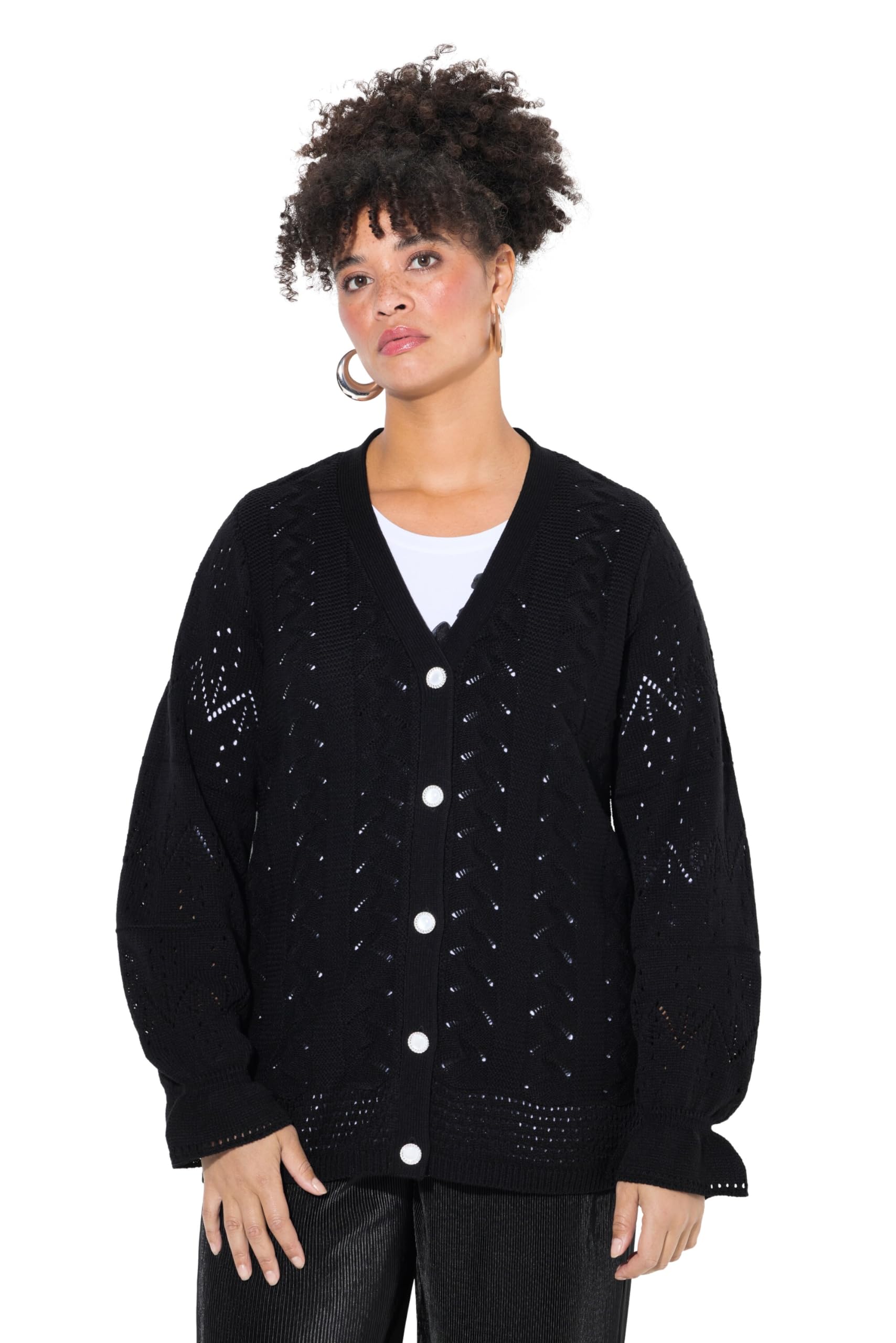 MIAMODA Damen große Größen Übergrößen Plus Size Strickjacke, Langarm mit Volant 838726