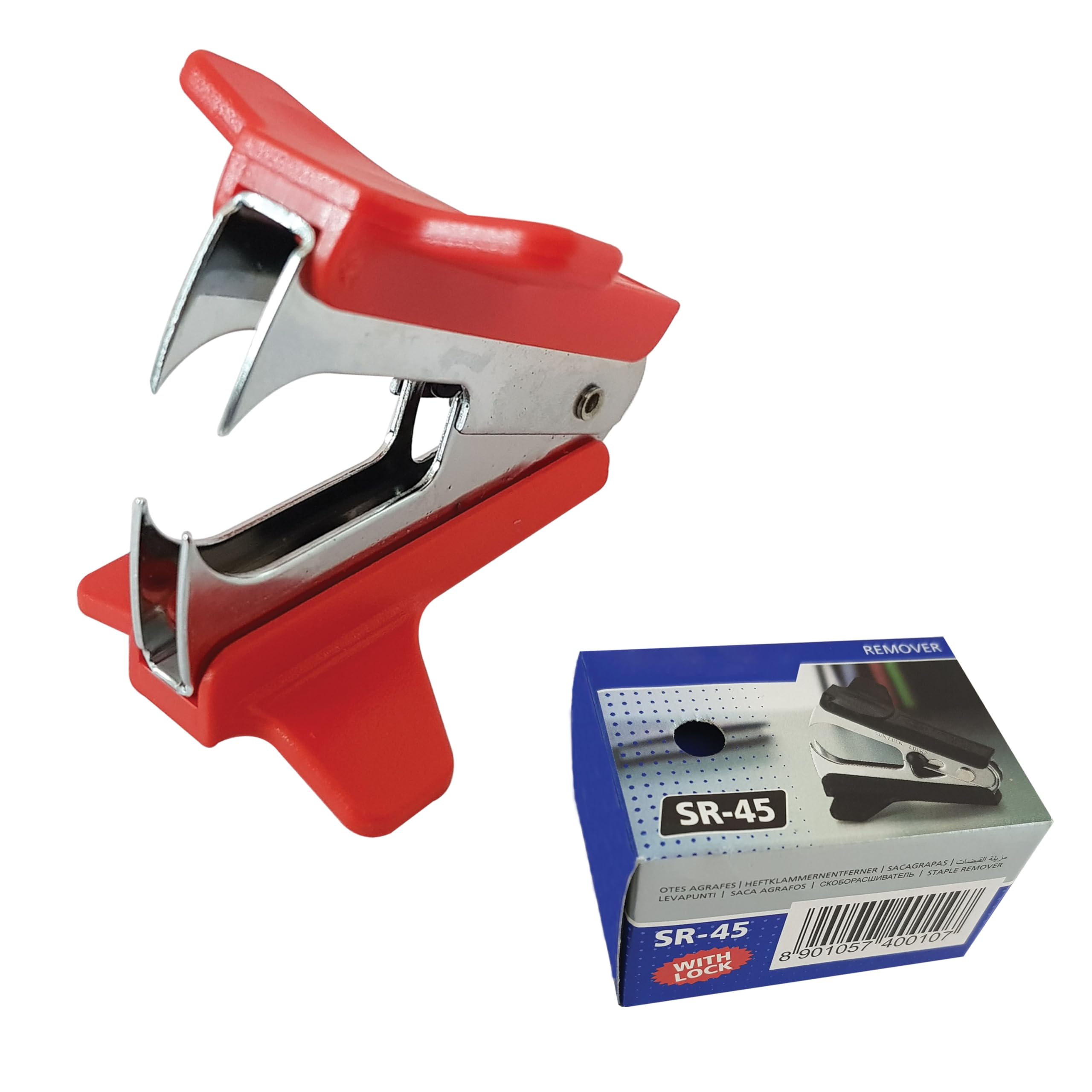 VSR45 Steel Jaws Staple Remover, RED Body, Wide Grip, 30 Sheets Removing Capacity, No.10, 24/6, 26/6, B8 (1/4”) Remove Staples, iVAIDEX Black Ball Pen