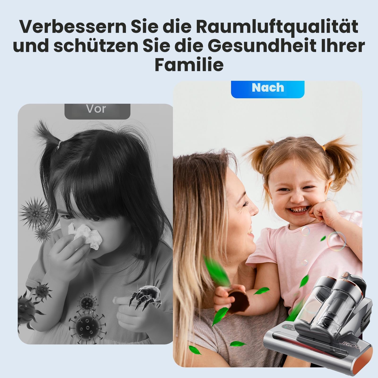JIGOO S300 Pro Milbensauger mit Staubmilben-Sensor, 500W, UV-Licht, für Matratzen Betten Sofas