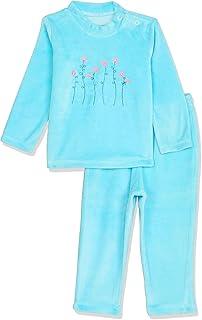 lovely land Girls light blue pyjama shirt with chest stitching and light blue pants Pajama Set (pack of 2)