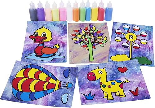 Miniatura 4 de Berry President Tarjetas de pintura de arena para niños, kit de manualidades de papel para colorear con 12 botellas de arena de colores para niños