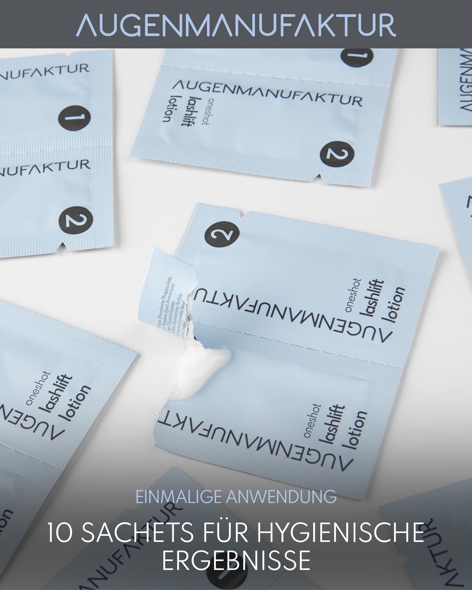 Augenmanufaktur Wimpernlifting-Lotion Doppelkammer Sachets Lotion #1 und #2 á 10 Stück mit je 1 ml - macht Wimpern formbar und fixiert sie