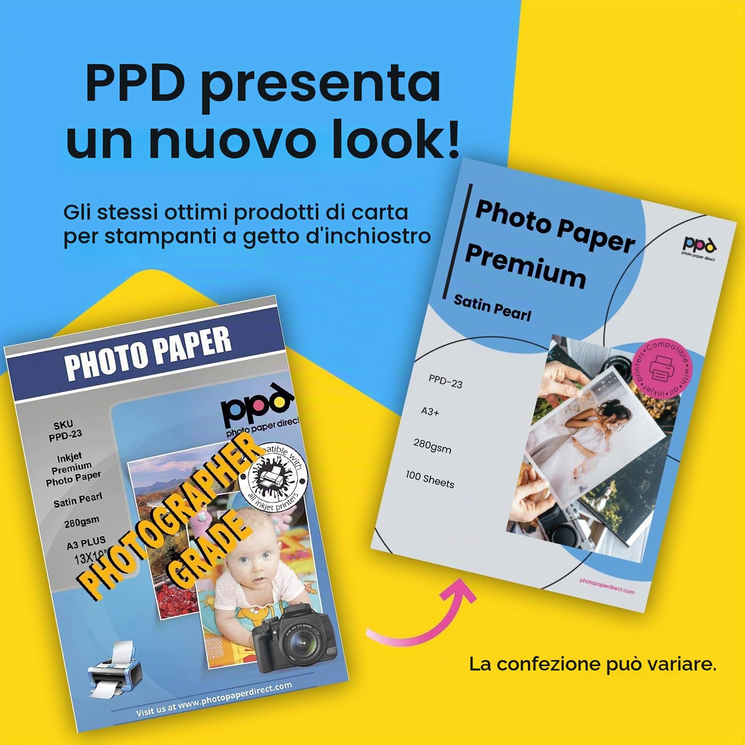 PPD A3 Plus 100 Fogli 280g Carta Fotografica Premium Satinata Perlata Per Stampanti A Getto D'Inchiostro Inkjet - PPD-23-100