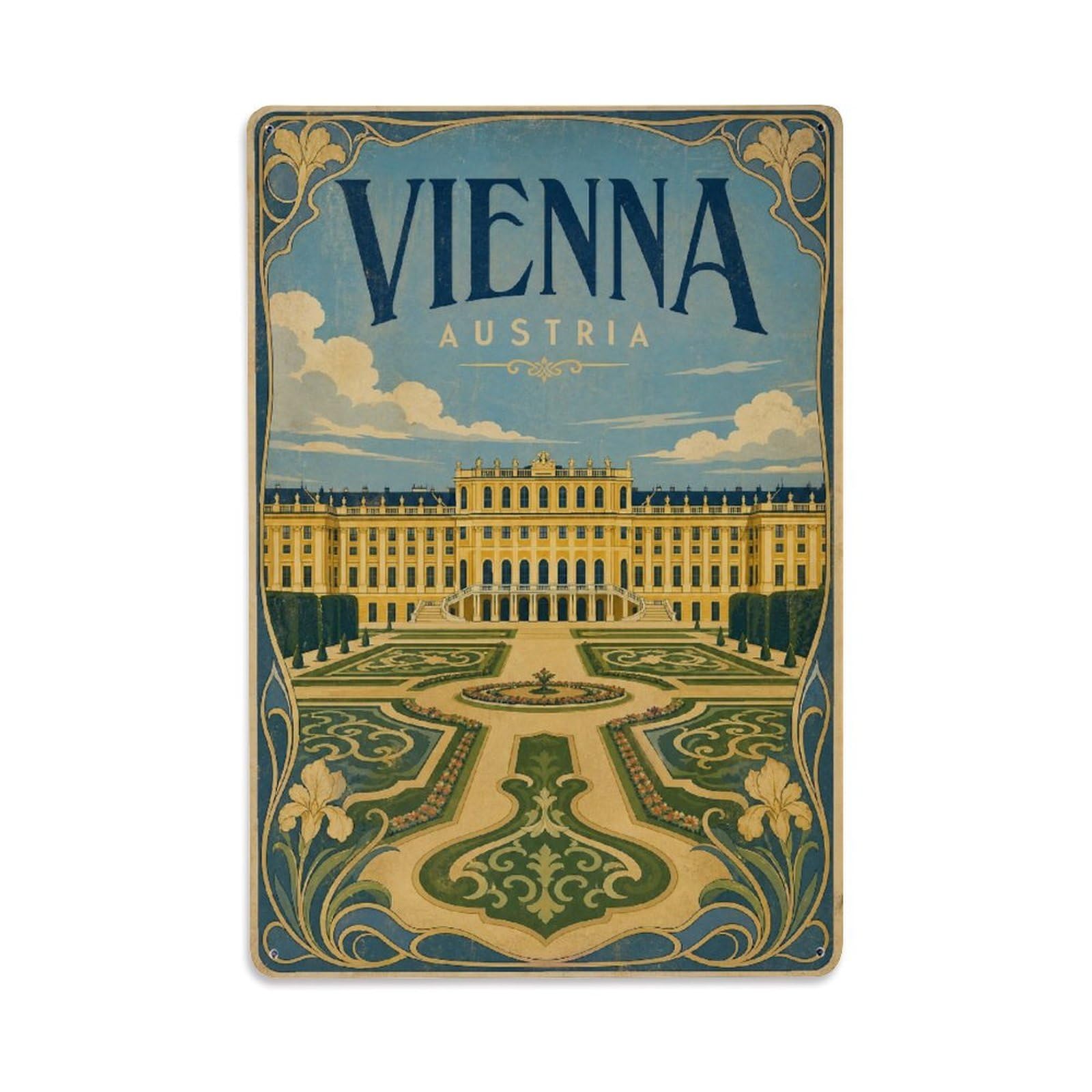 Vintage Travel Austria Vienna（1） Metal Tin Sign Plaque Wall Decor for Cafe, Club Bar, Office, Garden Metal Poster 8x12Inch