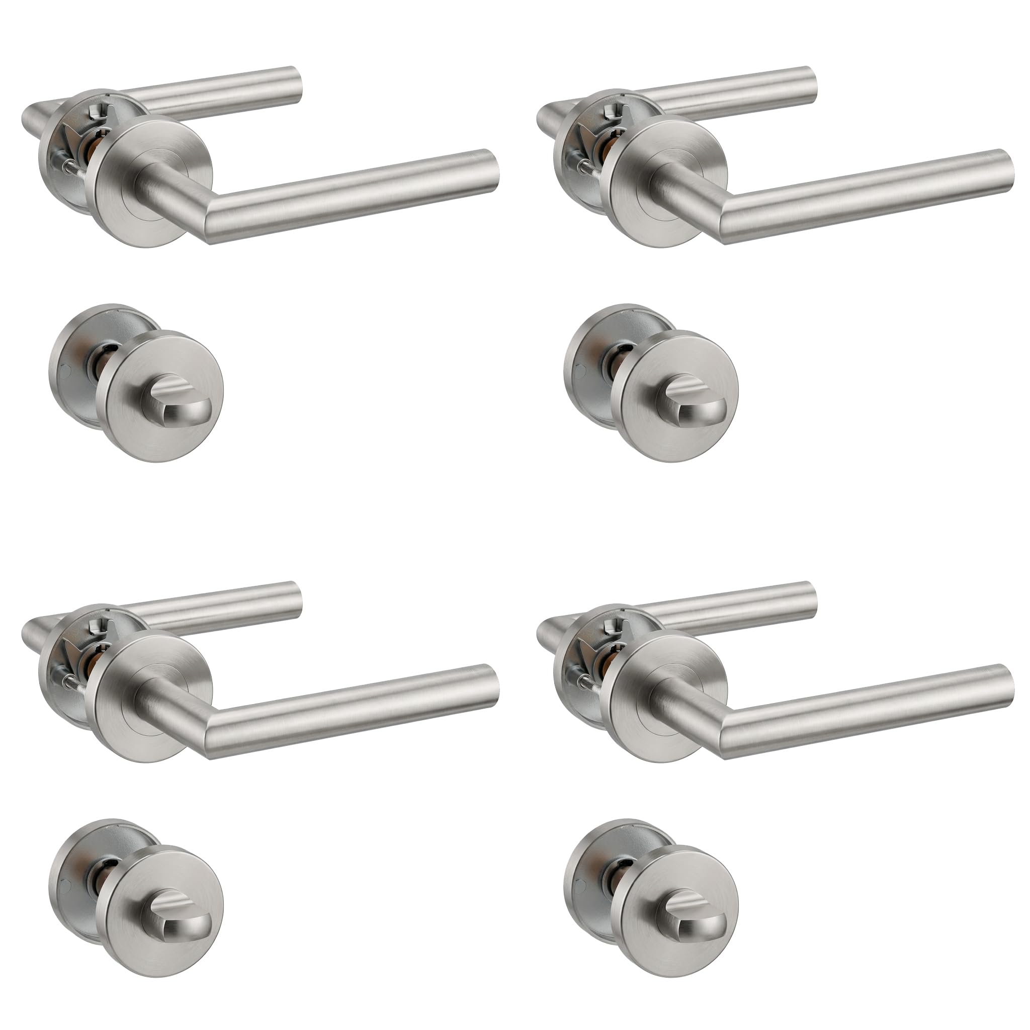 Henyin Silver 4 Pack Of Stainless Steel Door Lever Handle With Bathroom Knob,Mortise Door Lock Handle, Color (So2-103Bk-4)