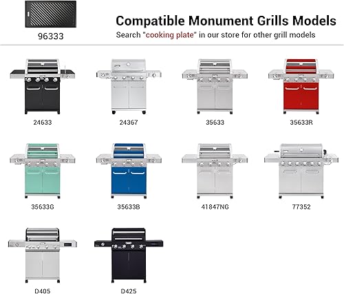 Miniatura 2 de Monument Grills 9.45" x 17.7" 96333 Placa de cocción reversible de hierro fundido para Monument Denali 405, Denali 425, 35633, 24633, 24367,