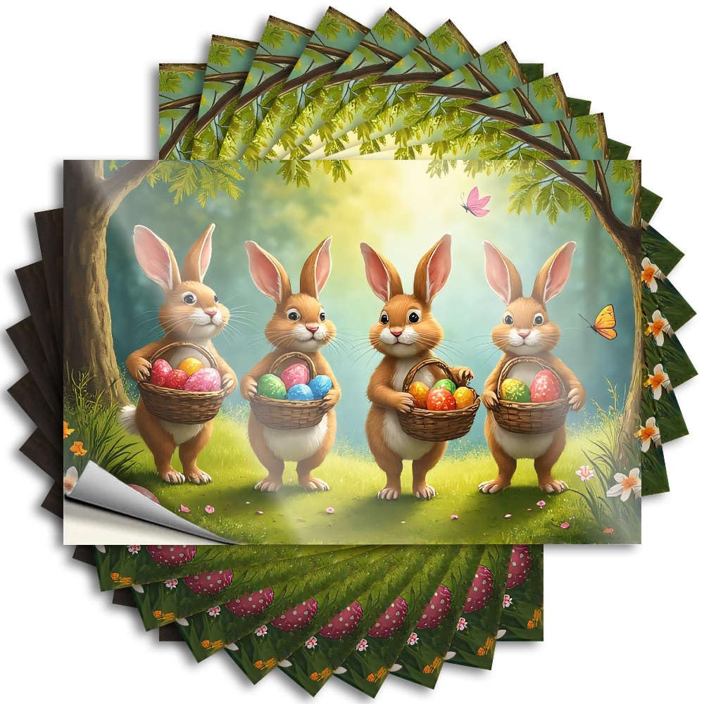 Four Rabbits Holding Baskets of Colorful Easter Eggs. Bumper Must | Neutral Bumper Removable Decal Pack(12X18CM)