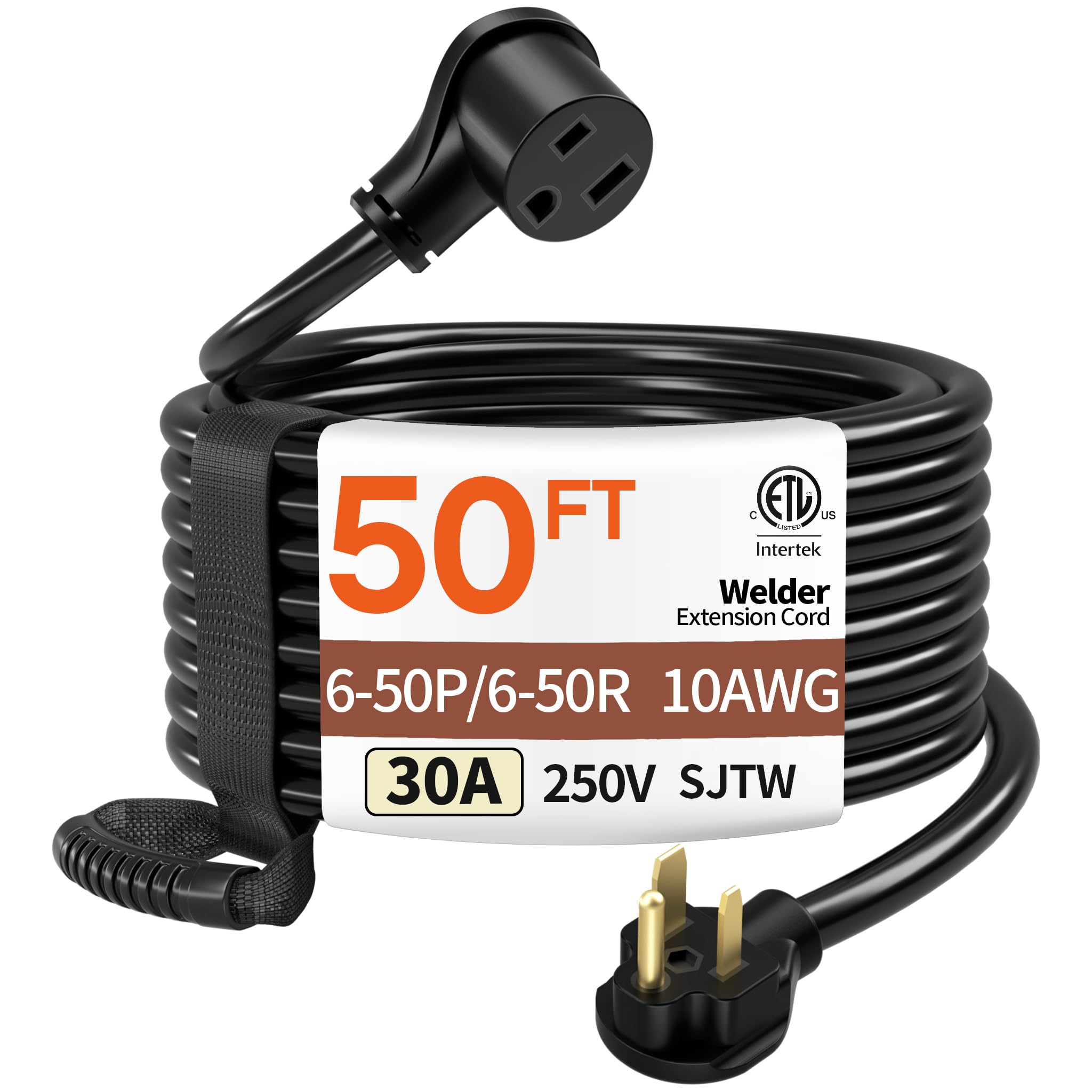 50FT 30 Amp 10 Gauge 3 Prong Welder Extension Cord, NEMA 6-50P to NEMA 6-50R, Heavy Duty 250V Welding Extension Cable for Lincoln, Plasma, Miller,