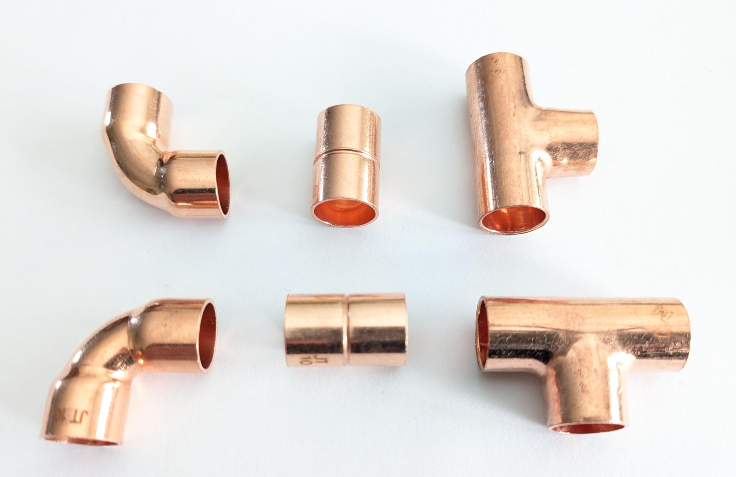 10mm Copper End Feed : Straight Coupling, 90 Degree Elbow, & Equal Tee - Pack of 6 Pieces (2 of Each Type)