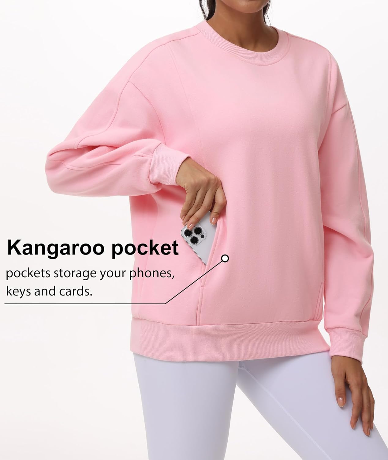 THE GYM PEOPLE Women's Loose Fit Sweatshirt Long Sleeve Crewneck Cotton Boxy Fall Workout Pullover Tops with Pockets - Image 3