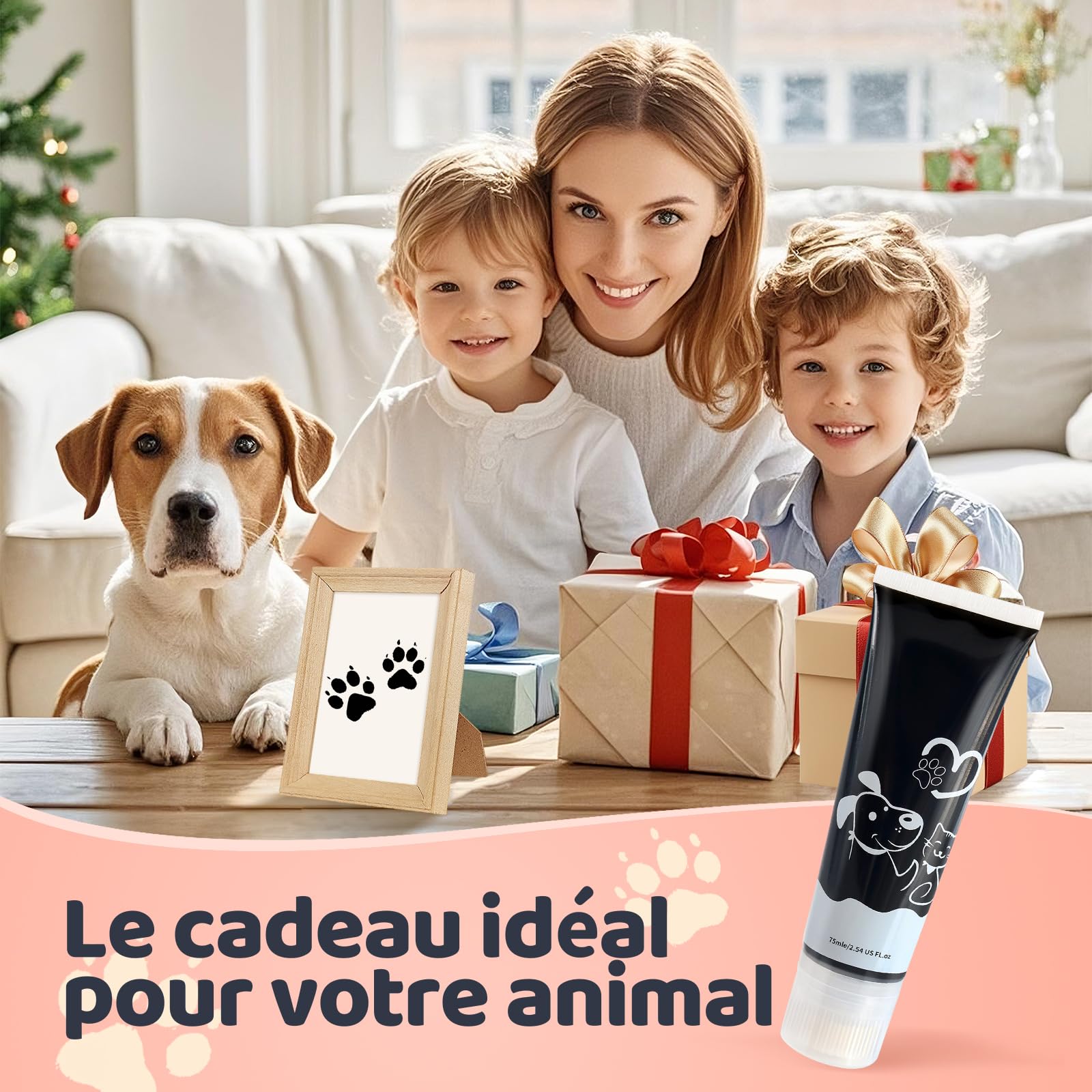 Nabance Kit Empreinte Chien Avec Tête Éponge Noir 75ml Non Toxique et Lavable Kit Empreinte Chat kit Empreinte Bebe Convient Aux Cadeaux Pour Animaux Création d'une Empreinte d'animal