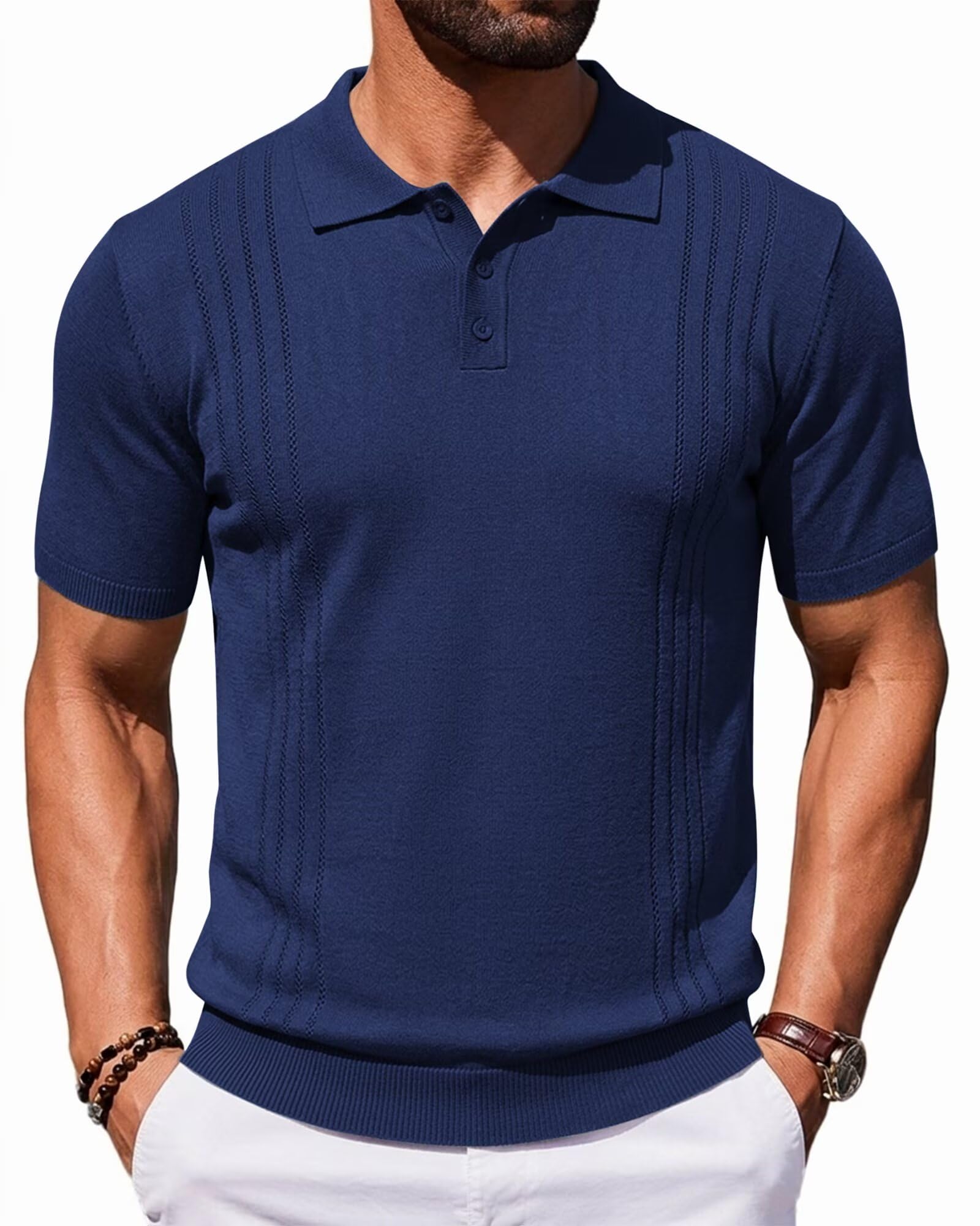 Elainone Poloshirt Herren Kurzarm Atmungsaktiv Elastisch Polohemd | Weicher Strick, Elegante Struktur, Business, Freizeit, Elastischer Komfort, Sommer Geeignet