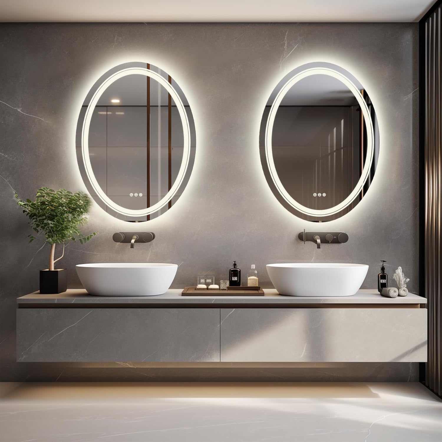 E-Led Italian Beauty Specchio Ovale Anti-Appannamento, 70X50 cm - Per Bagno, A Parete