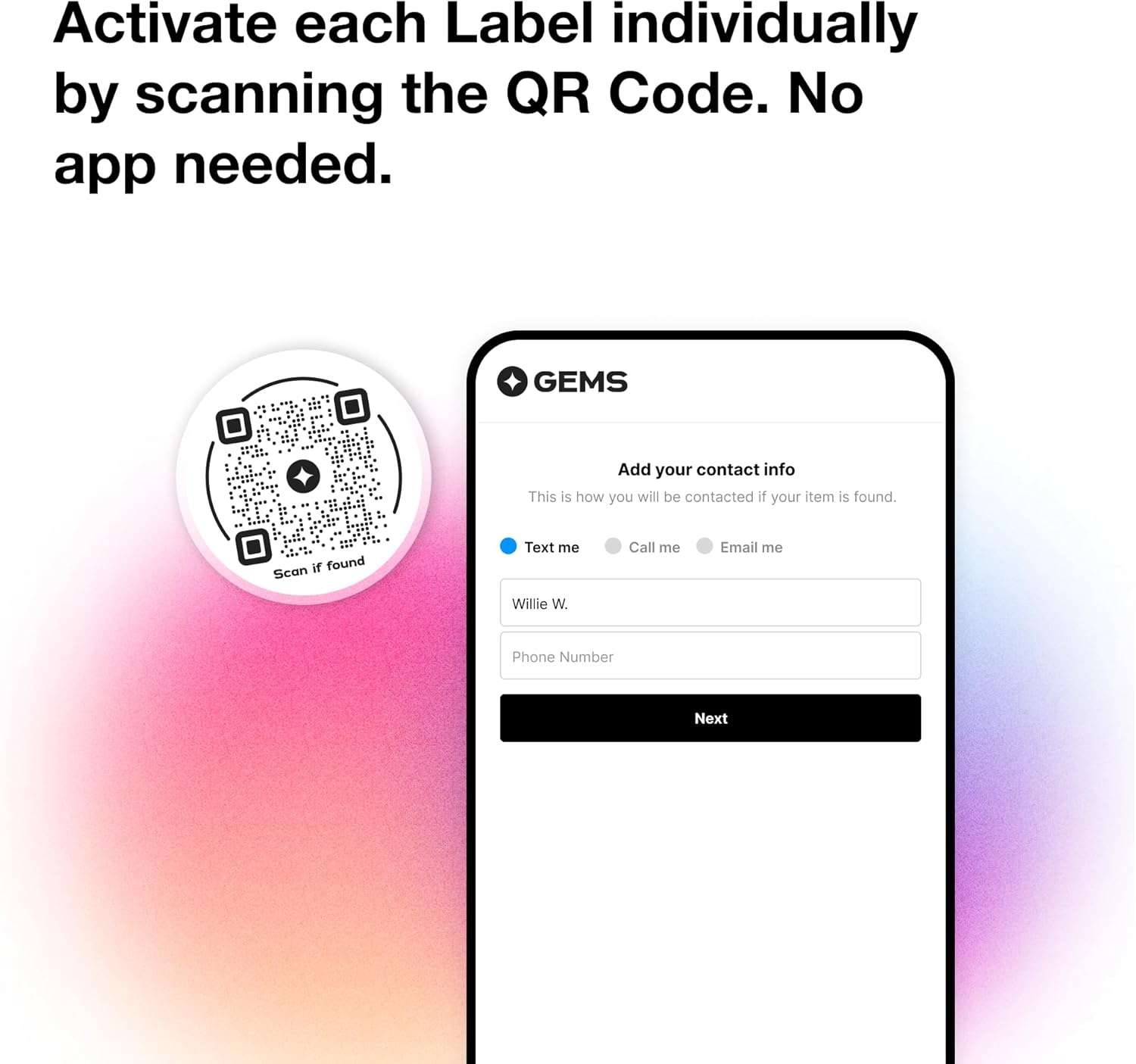 Gems Lost & Found Label applied to a water bottle