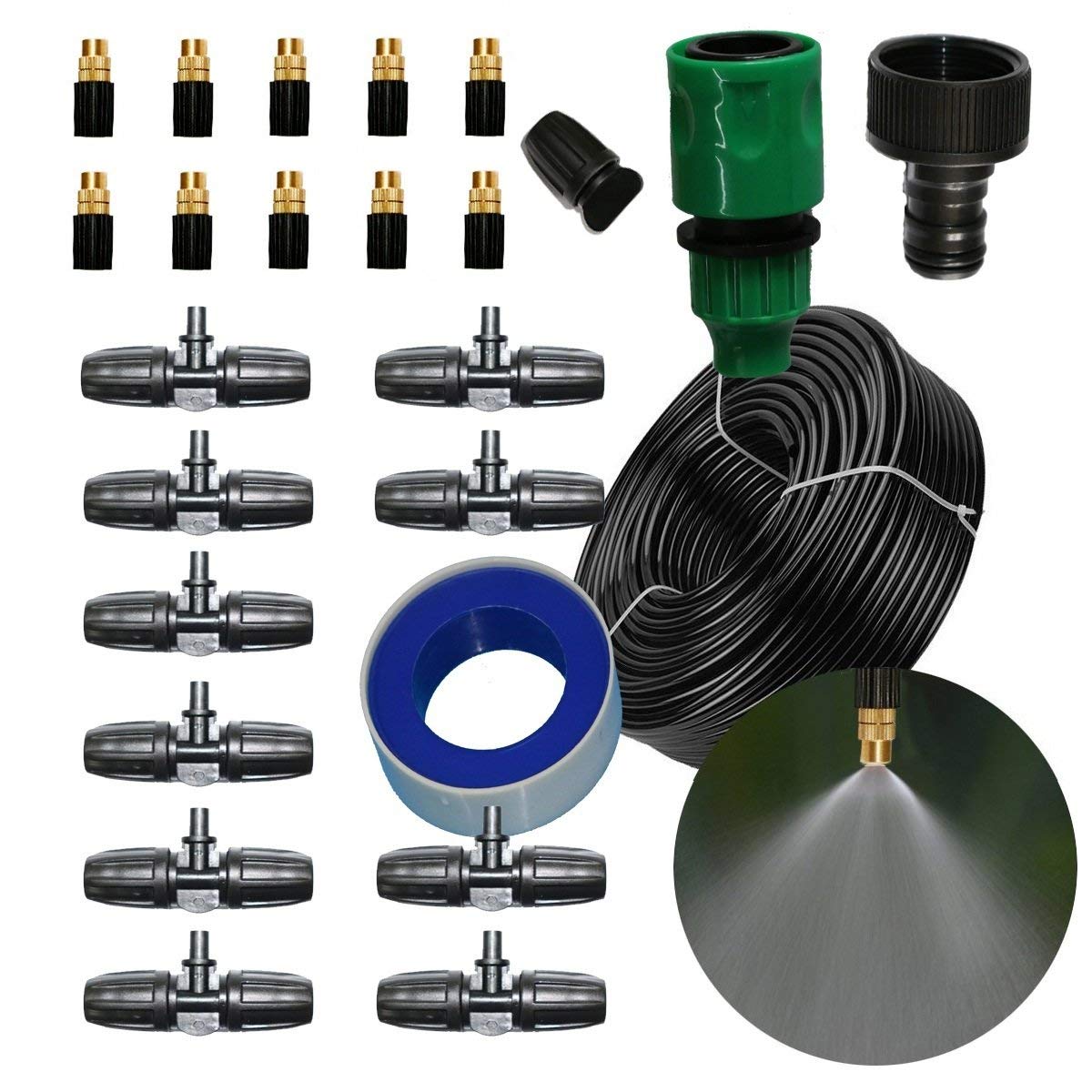 bangder Leak Proof Brass Misting Cooling System- Misters for Patio, Gazebos, Backyard Cooling, Pool and Play Areas(33ft tubing)