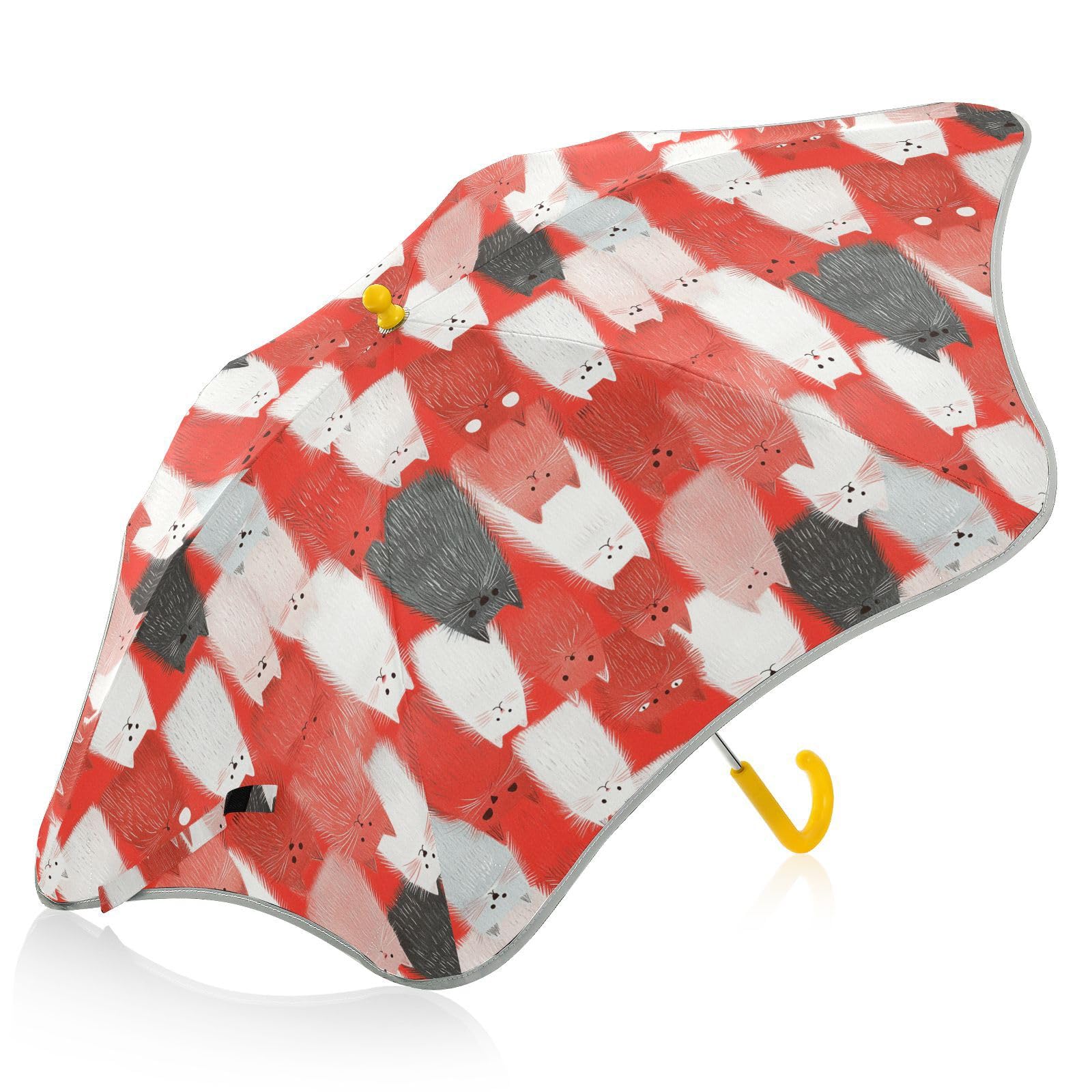 linqin Zabawne koty, czerwone parasole dziecięce, ochrona przed promieniowaniem UV, parasol z odblaskowym paskiem, mały parasol do plecaka z łatwym do trzymania uchwytem haczykowym dla chłopców i
