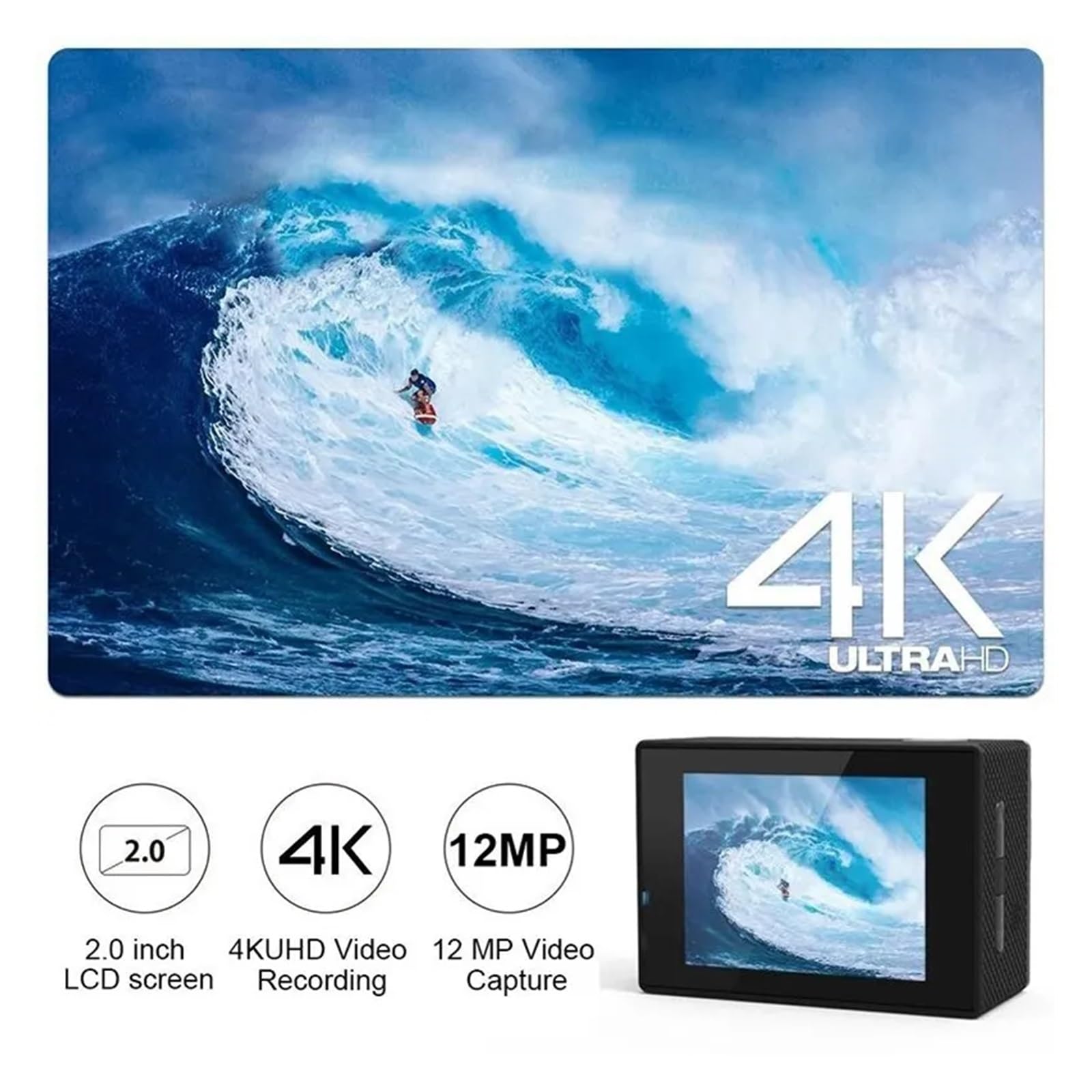 Videocamera Azione Ultra HD 4K/30fps WiFi 2 pollici 170D Casco impermeabile subacqueo Registrazione video Telecamere sportive Videocamere da esterno