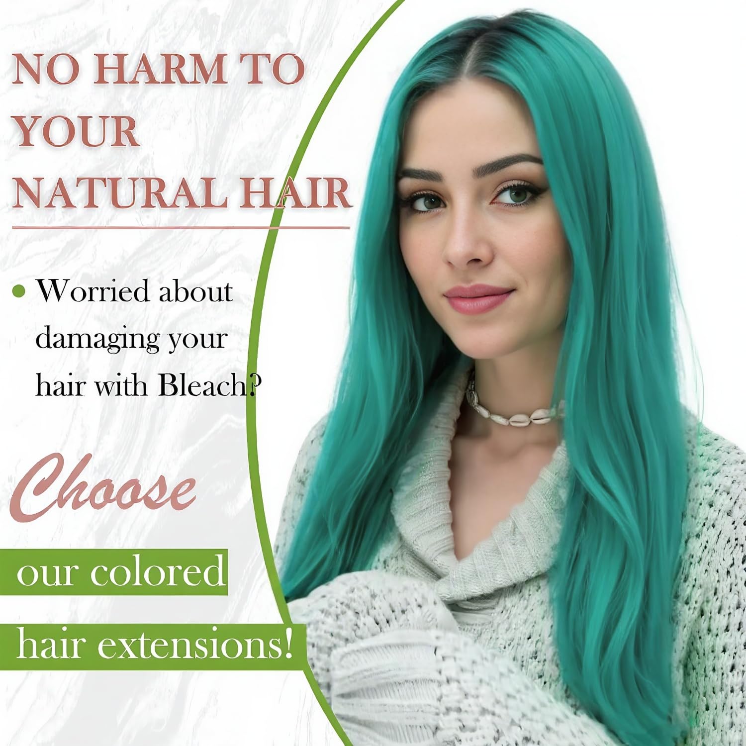 RUNATURE 16 Inch Tape in Hair Extensions Human Hair Teal Tape Hair Extensions Real Human Hair Green Invisible Tapes Hair 25 Gram - Image 2