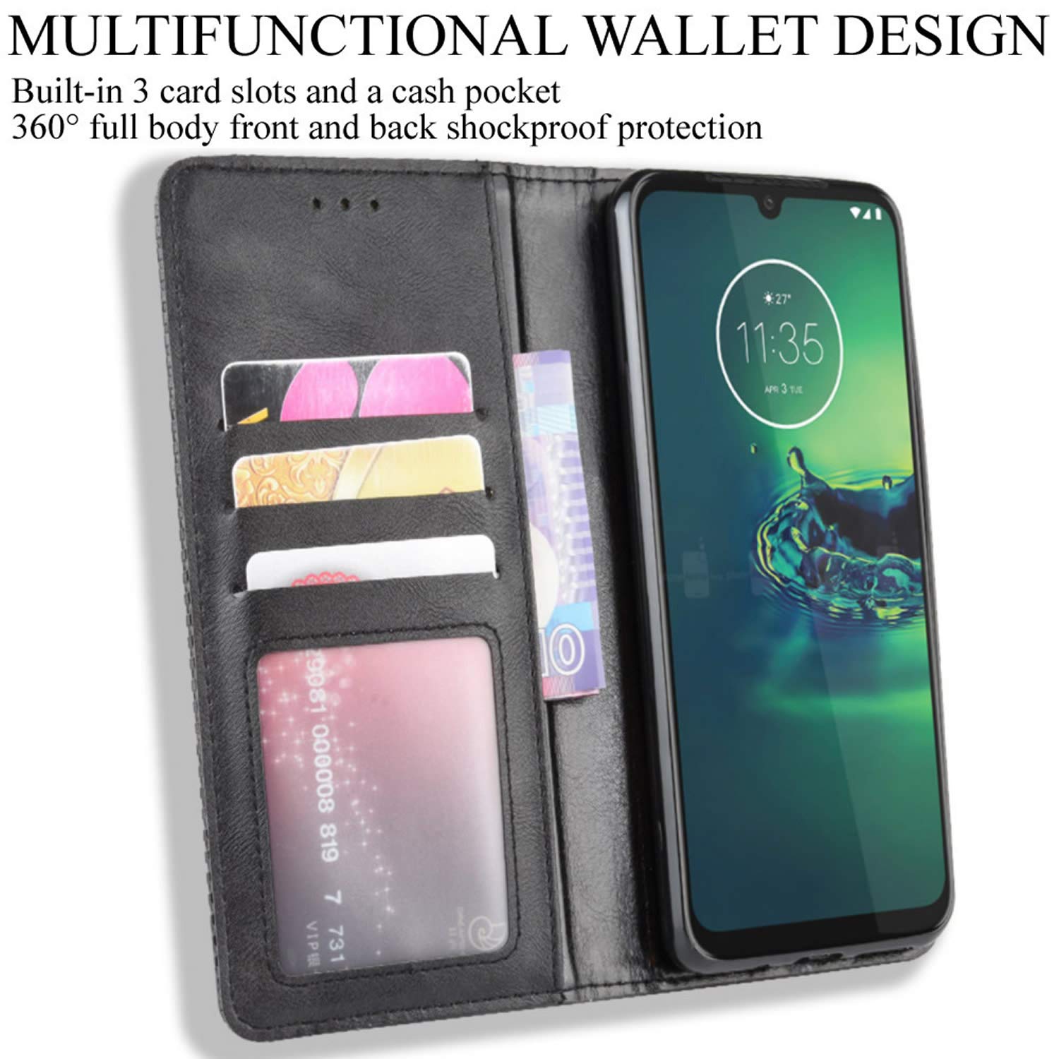 HualuBro Klapphülle Für Motorola Moto G8 – Retro-Leder-Optik, Mit Kartenfächern, Magnetverschluss & Ständerfunktion