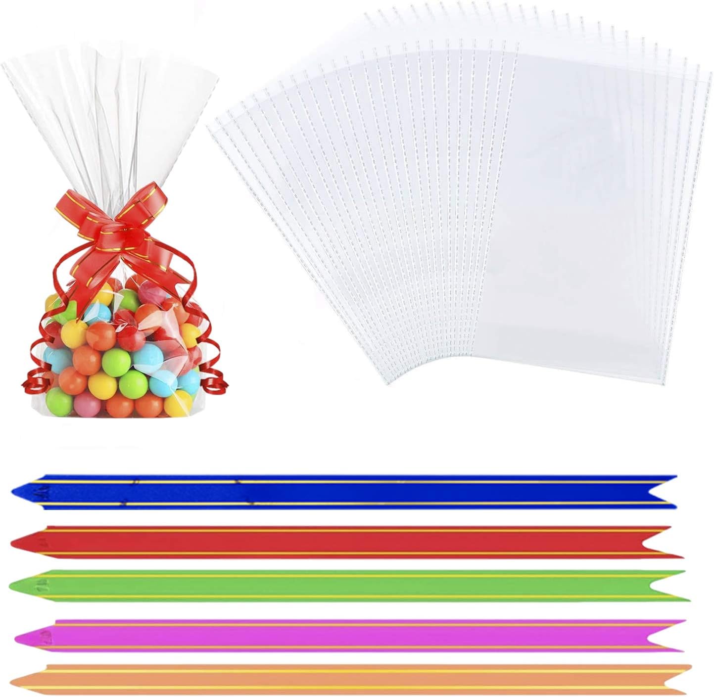 50 Pcs Cellophane Cookie Bag, RFWIN 5 x 7 Inches Cello Bread Bag Clear