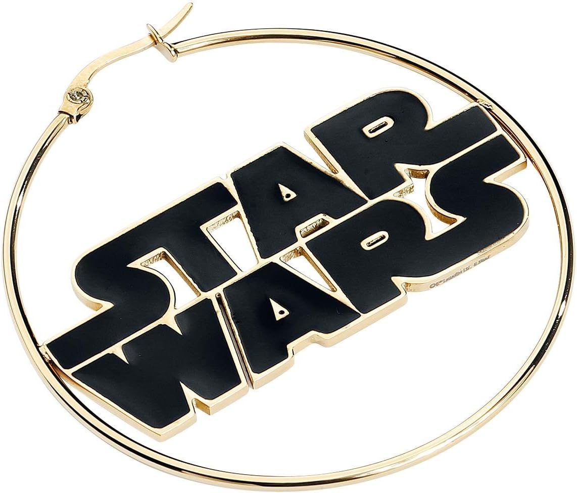 Star Wars Jewelry Logo Stainless Steel Gold IP 50mm Hoop Earrings (SALES1SWMD)