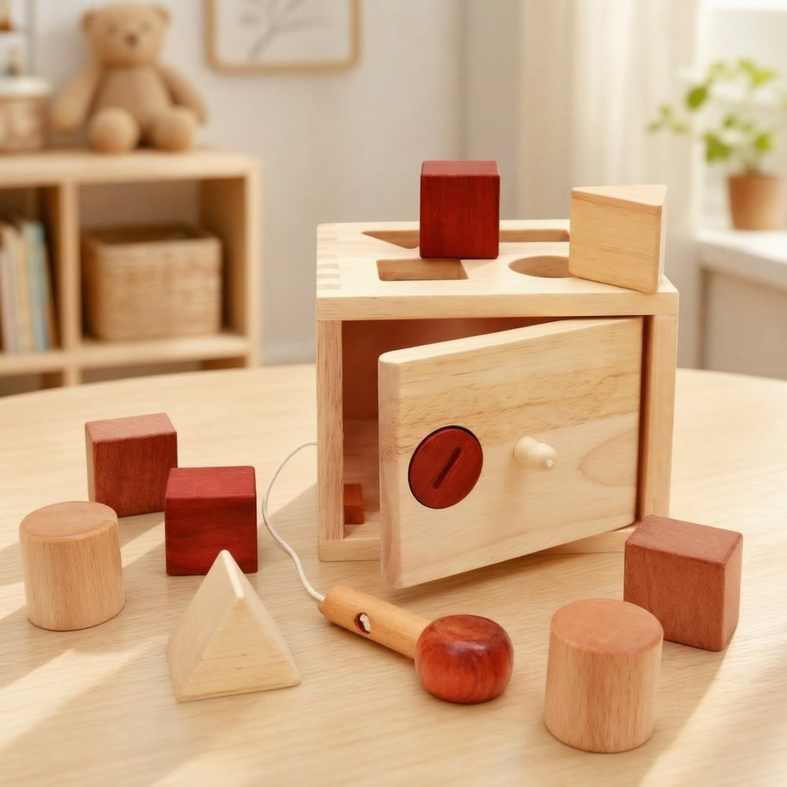 Boîte à Formes en Bois Massif Éducatif Boîte D'éveil Blocs en Bois Pratique Assorti pr Nrrisso -Pits, Bébés
