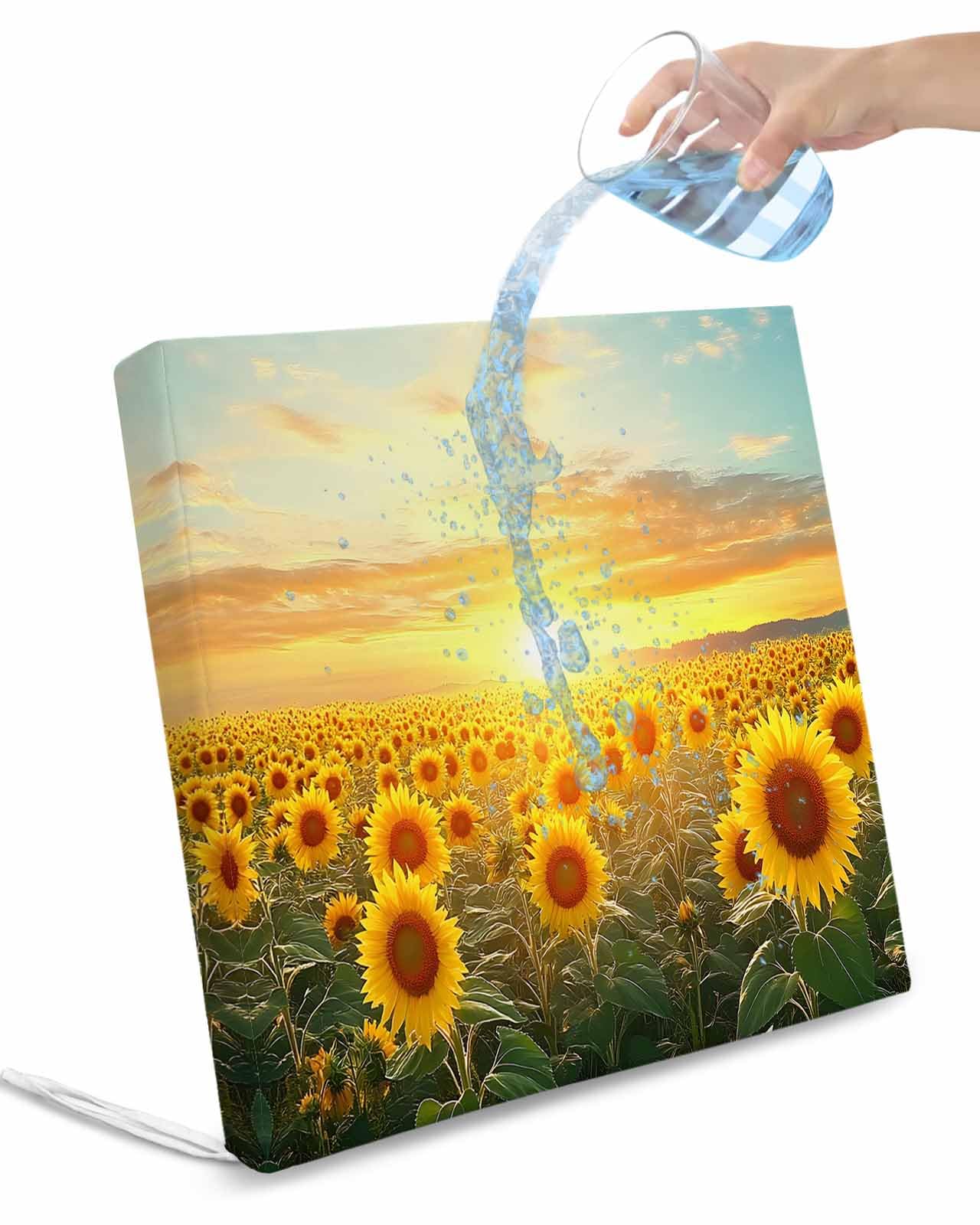 Hokiten Sunflower Flowers Outdoor Cushion Chair Cover Set of 2 - Waterproof Couch Seat Covers, Summer Sunset Floral Field Pastoral Patio Furniture Protector Cushions Slipcovers for Sofa/RV, 24