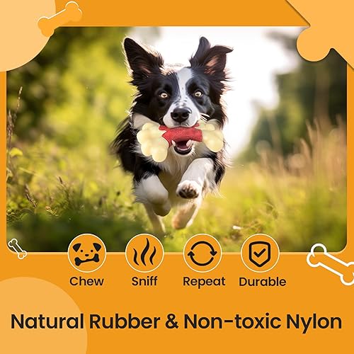 Miniatura 6 de Jewyow Juguetes masticables para perros para masticadores agresivos de razas grandes, sabor tocino, huesos masticables duraderos para perros