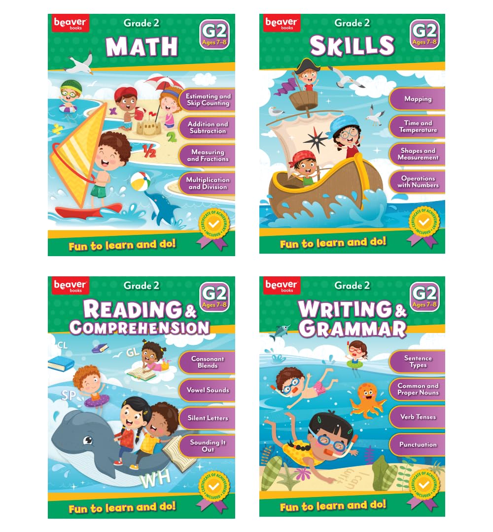 PAPP Head Start Workbooks for Kids Ages 7-8, Fun 2nd Grade Workbooks for Learning Math and Writing Basics, Before School Workbooks with Math, Reading Comprehension, Grammar, and Skills