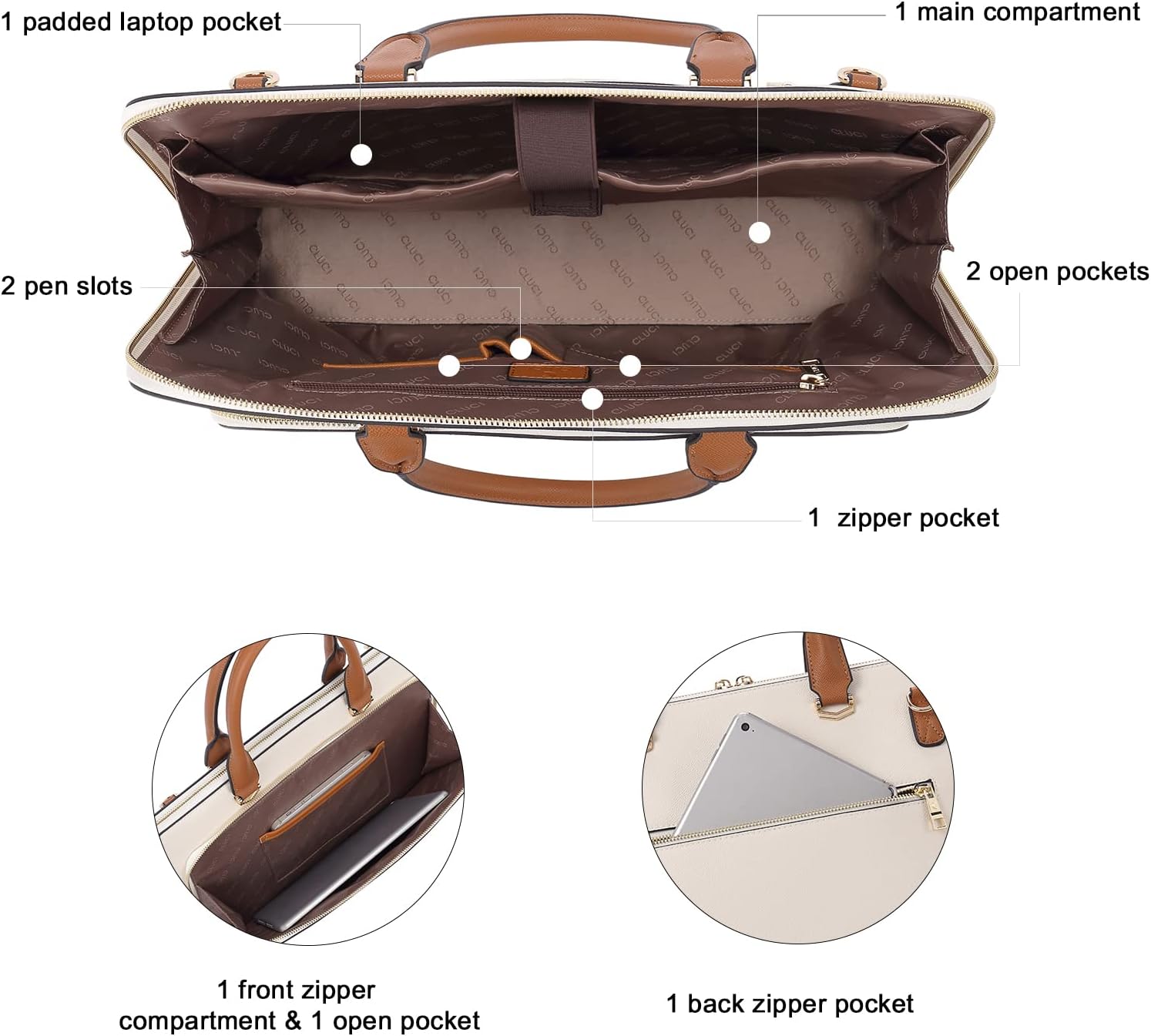CLUCI Leather Briefcase for Women 15.6 Inch Laptop Business Computer Ladies Stylish Work Handbags Shoulder Bag - Image 4