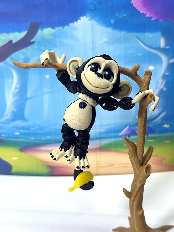 3D Printed Articulated Monkey Fidget Toy – 2.75" Articulated Posable, 1 PC Hangable Monkey, Stands on Its Own for Fun Poses and Display -AM001-SMALL (Black)