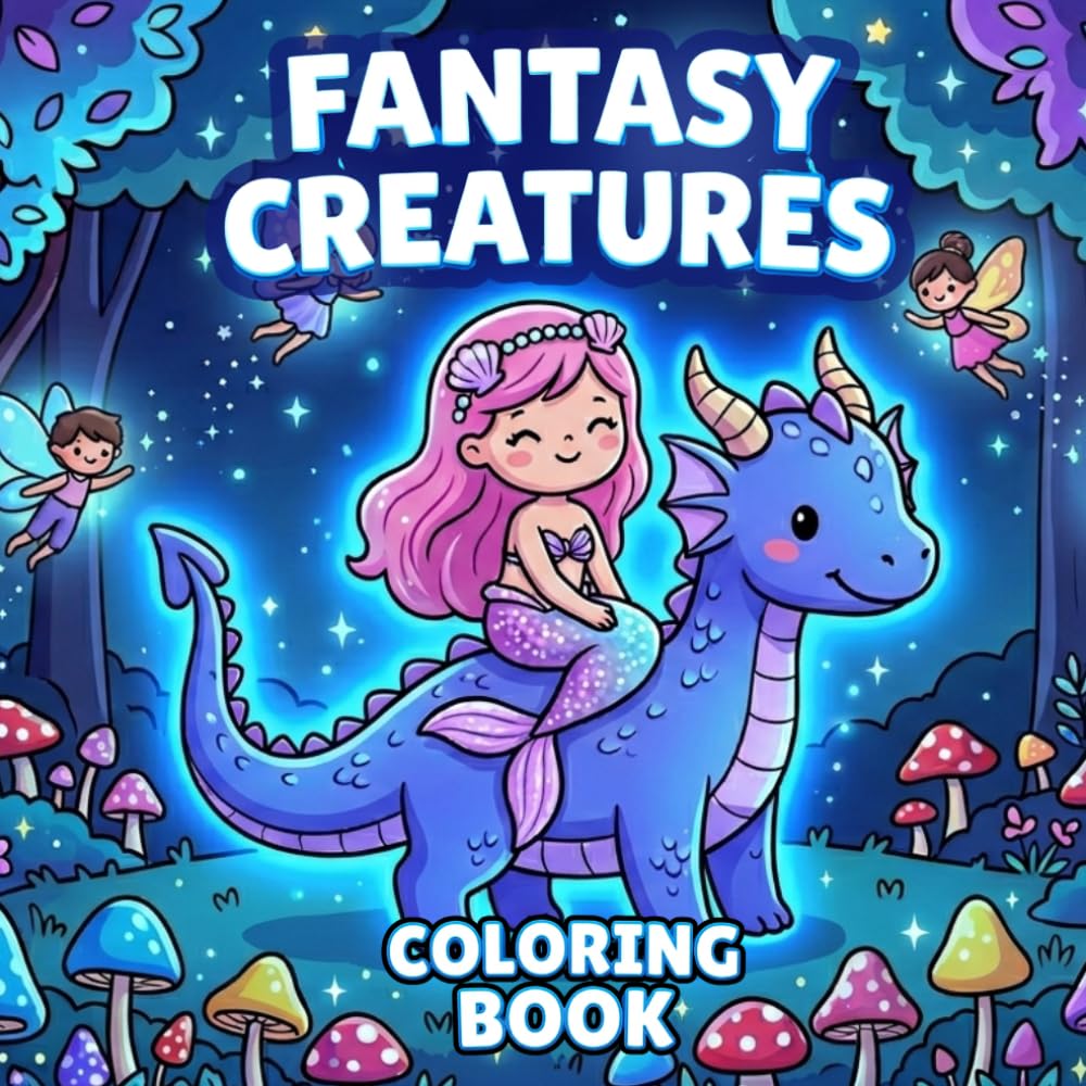 Fantasy Creatures Coloring Book: A Cozy Coloring Book with Thick Lines, Cute Animals and Easy Designs for Stress Relief