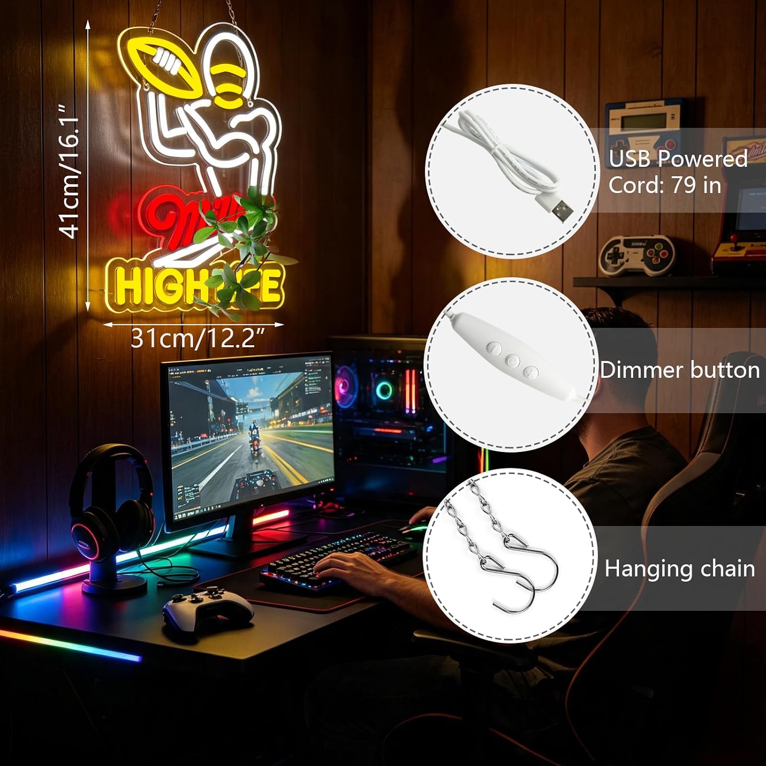 Drinks Football Neon Signs for Wall Decor Neon Lights for Bedroom Led Signs Suitable for Dormitory Man Cave Christmas Gift GC-Mill.er-001 image 4