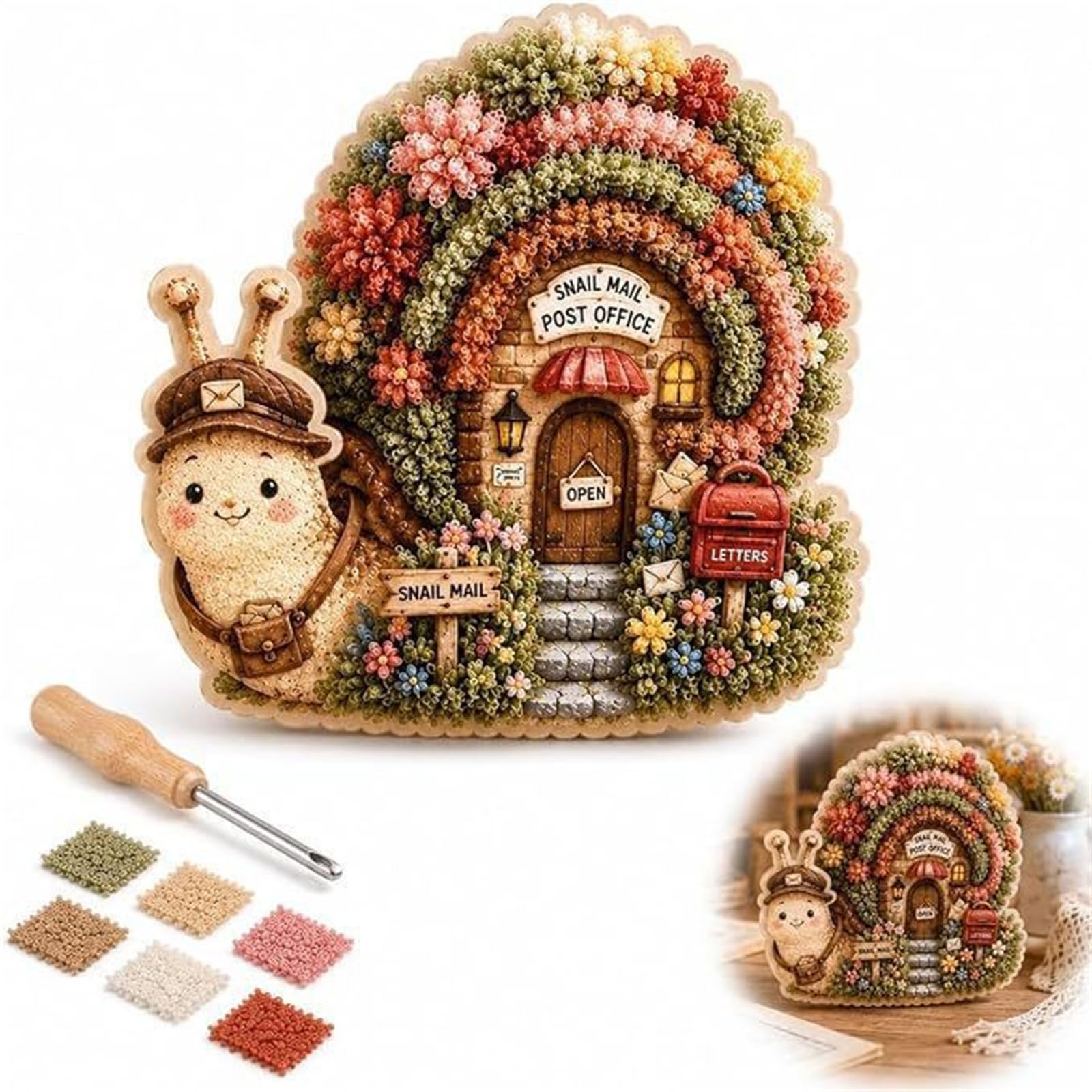 Whimsical Village 3D Fabric Poke Art Kit Mushroom Cottage Craft (#E)